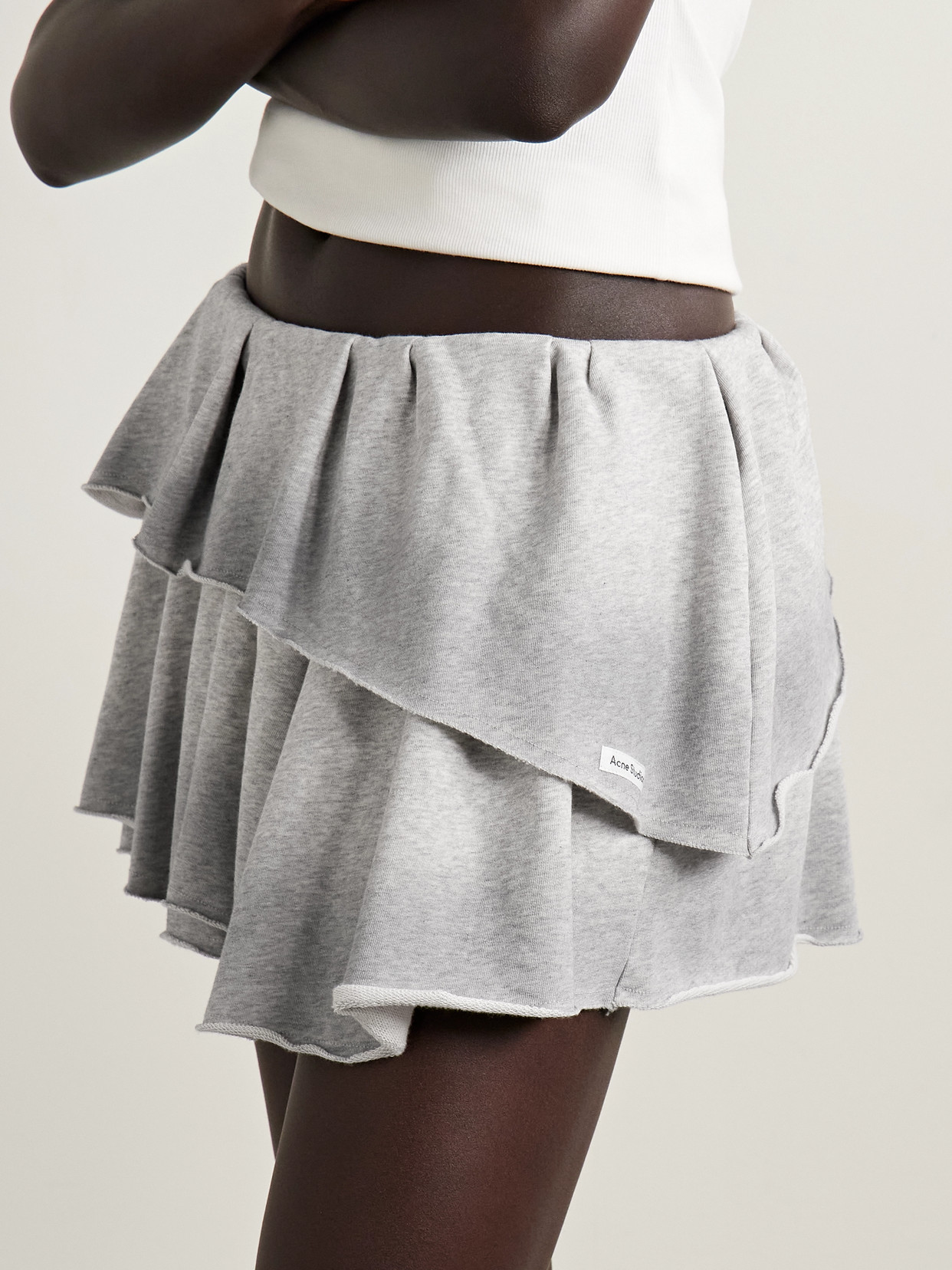 Acne Studios Layered Organic Cotton-blend Jersey Mini Skirt In Gray