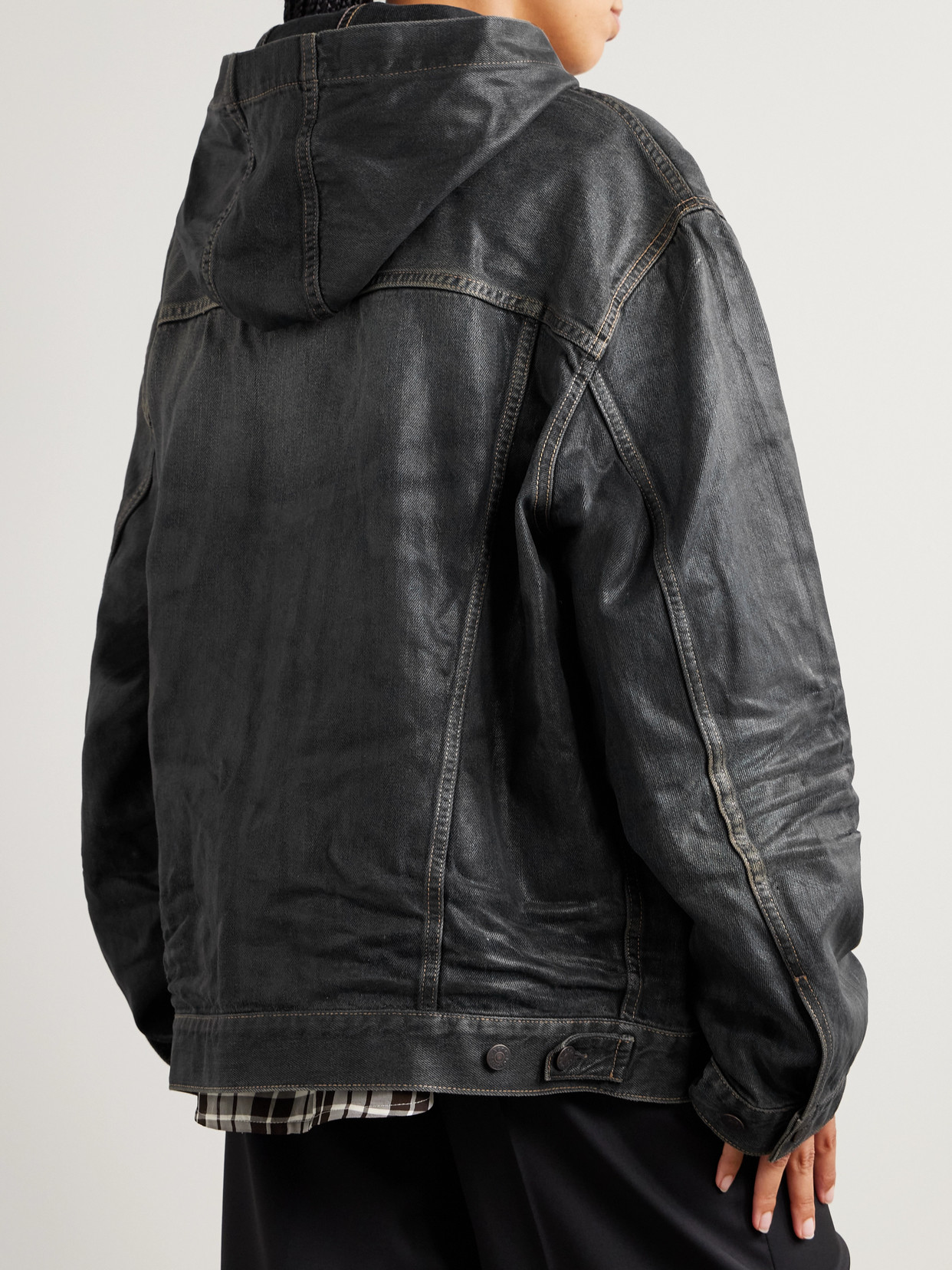 Acne Studios Hooded Coated Organic Denim Jacket In Black