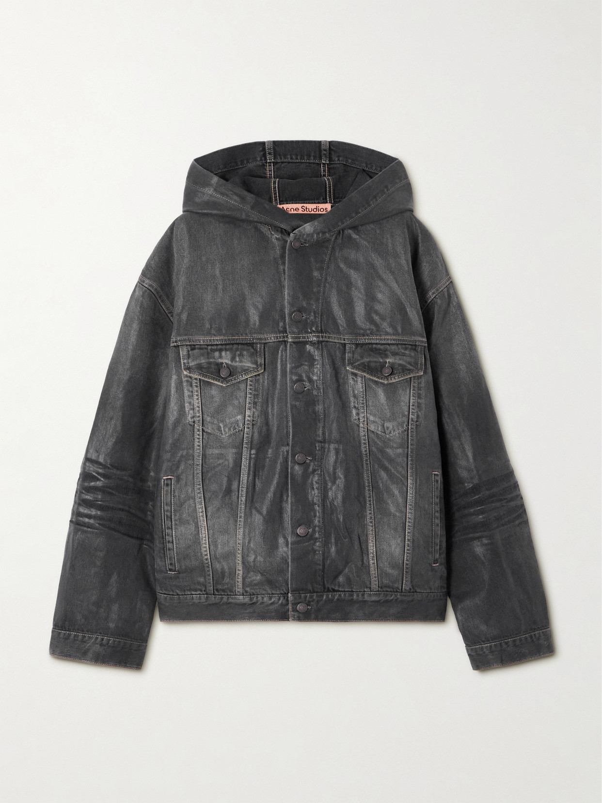 Acne Studios Hooded Coated Organic Denim Jacket In Black