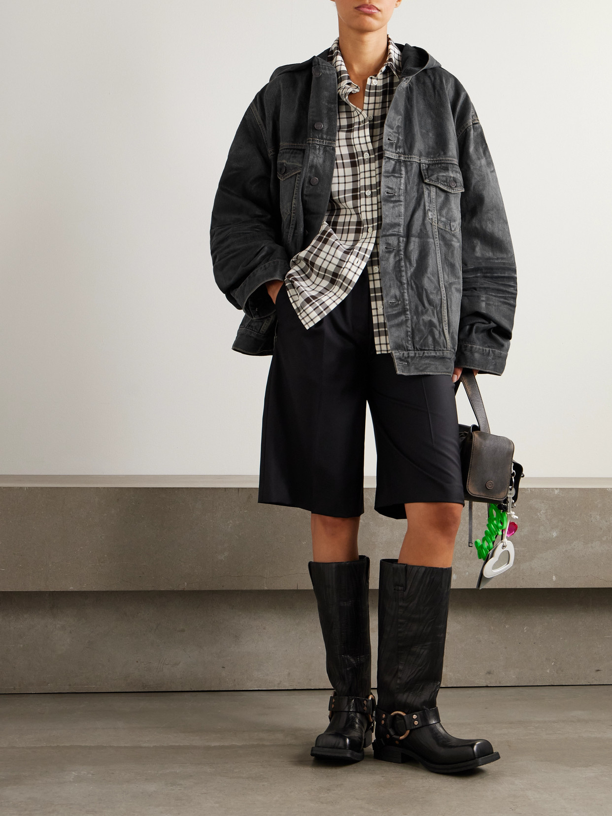 Acne Studios Hooded Coated Organic Denim Jacket In Black
