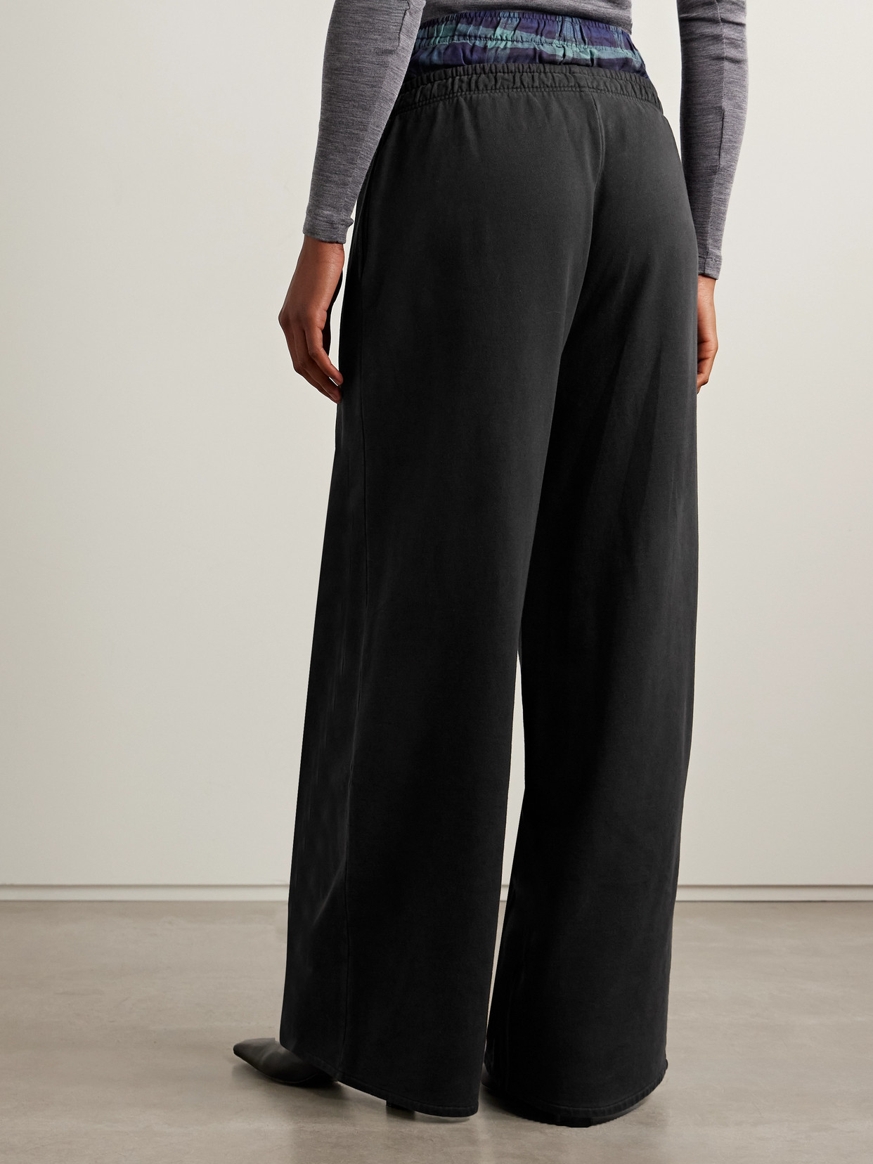 Acne Studios Layered Organic Cotton-jersey And Checked Flannel Track Pants In Gray