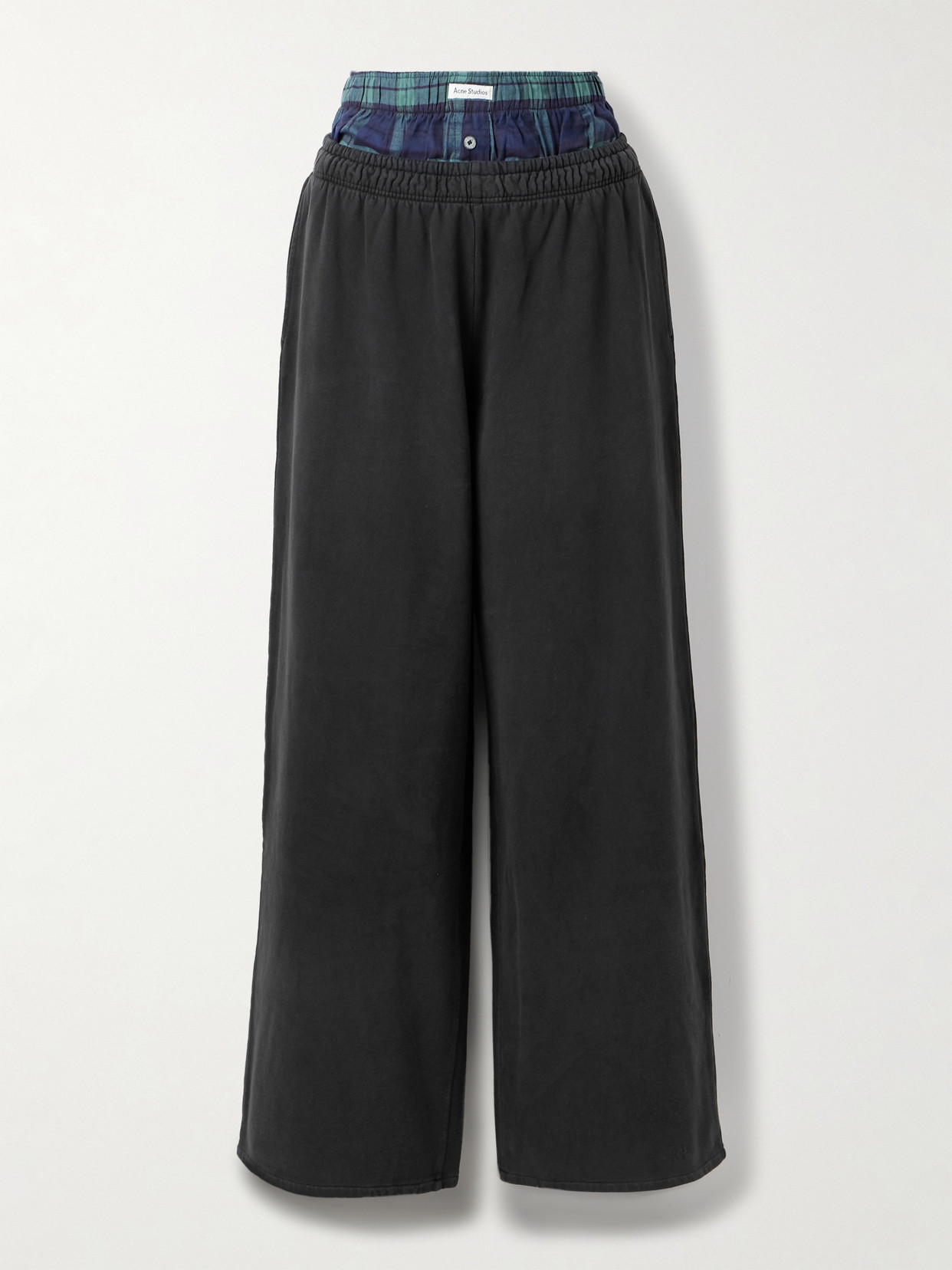 Acne Studios Layered Organic Cotton-jersey And Checked Flannel Track Pants In Gray