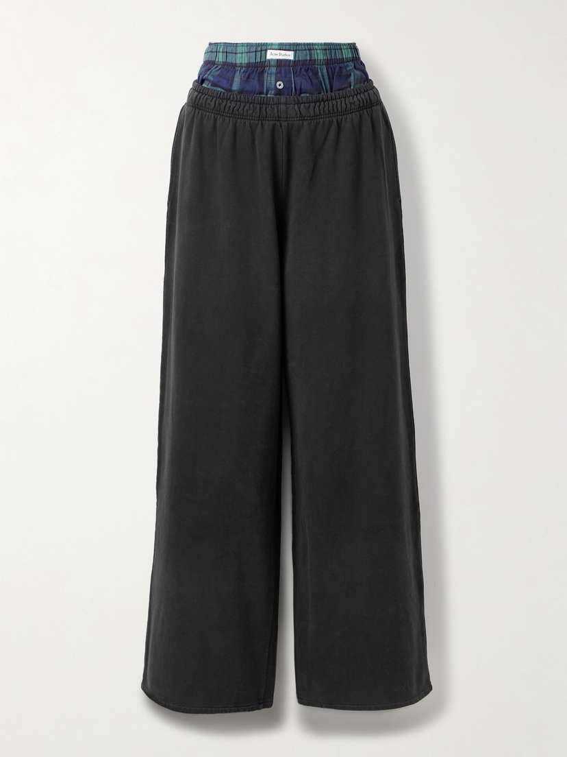 Acne Studios Layered Organic Cotton-jersey And Checked Flannel Track Pants