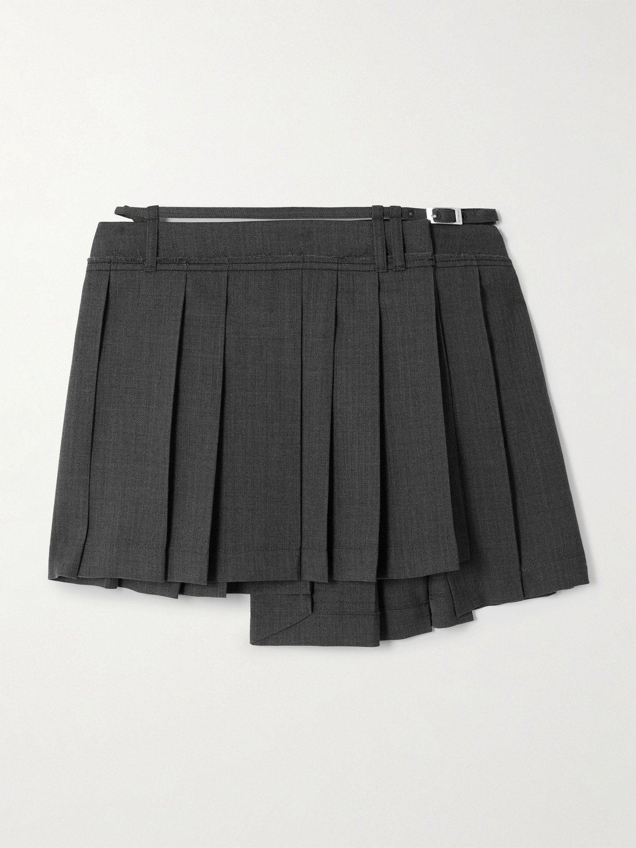 Acne Studios Belted Asymmetric Pleated Recycled Grain De Poudre Mini Skirt In Gray