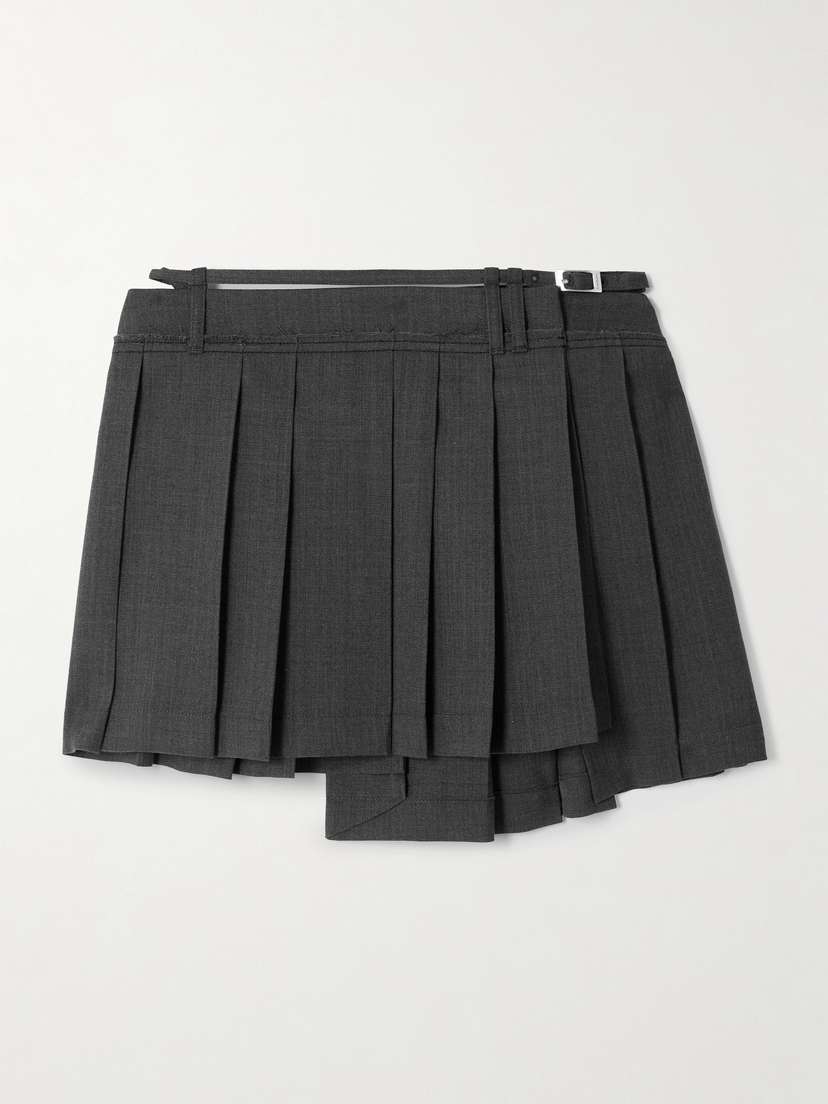 Acne Studios Belted Asymmetric Pleated Recycled Grain De Poudre Mini Skirt