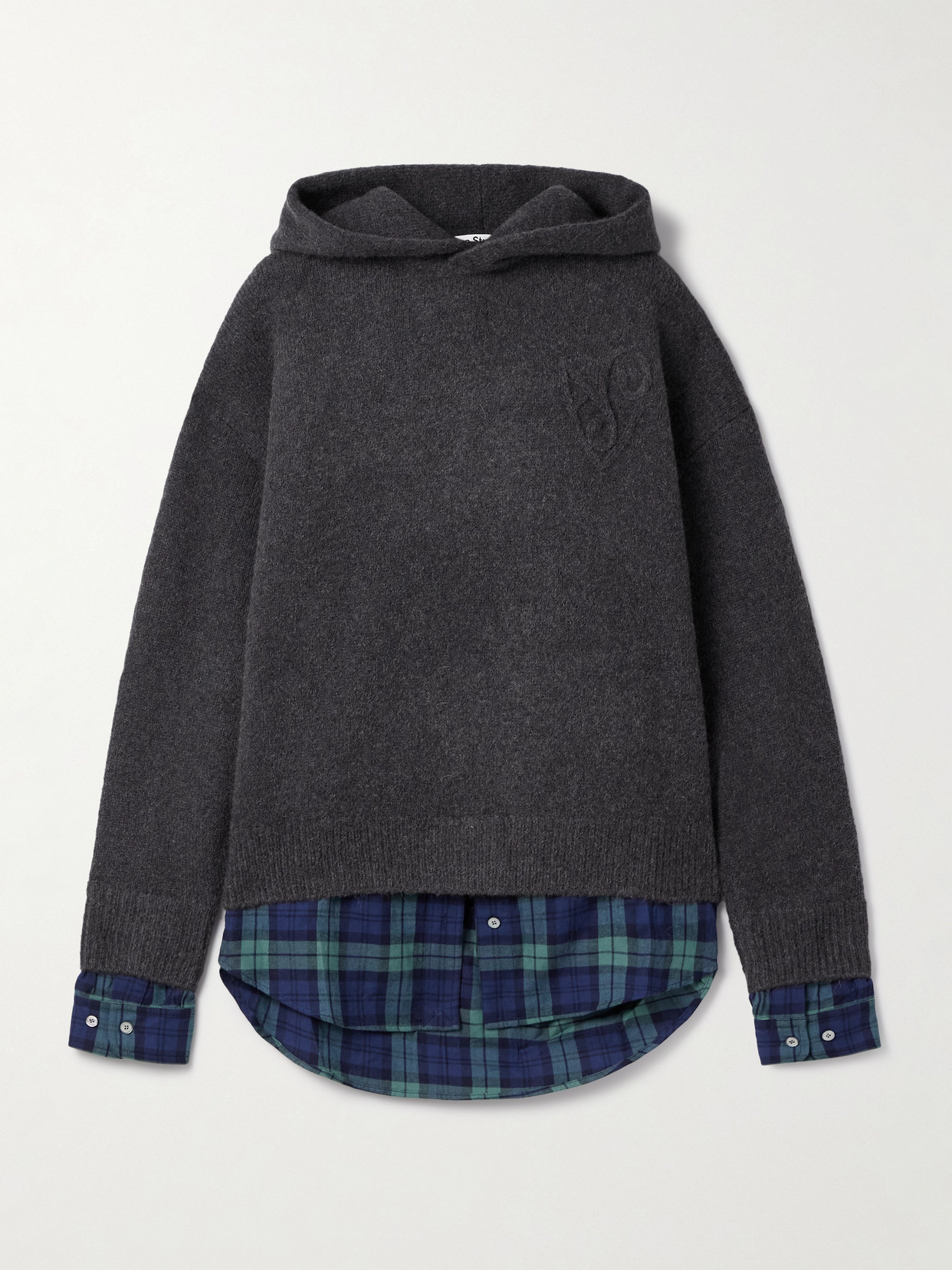 Acne Studios Womens Graphite Grey Contrast-check-print Relaxed-fit Wool-blend Hoodie In Multi