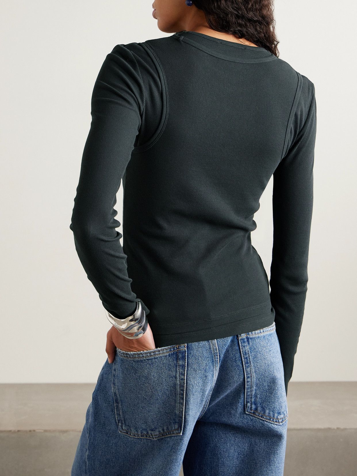 Acne Studios Layered Printed Ribbed Organic Cotton-blend Jersey T-shirt In Black