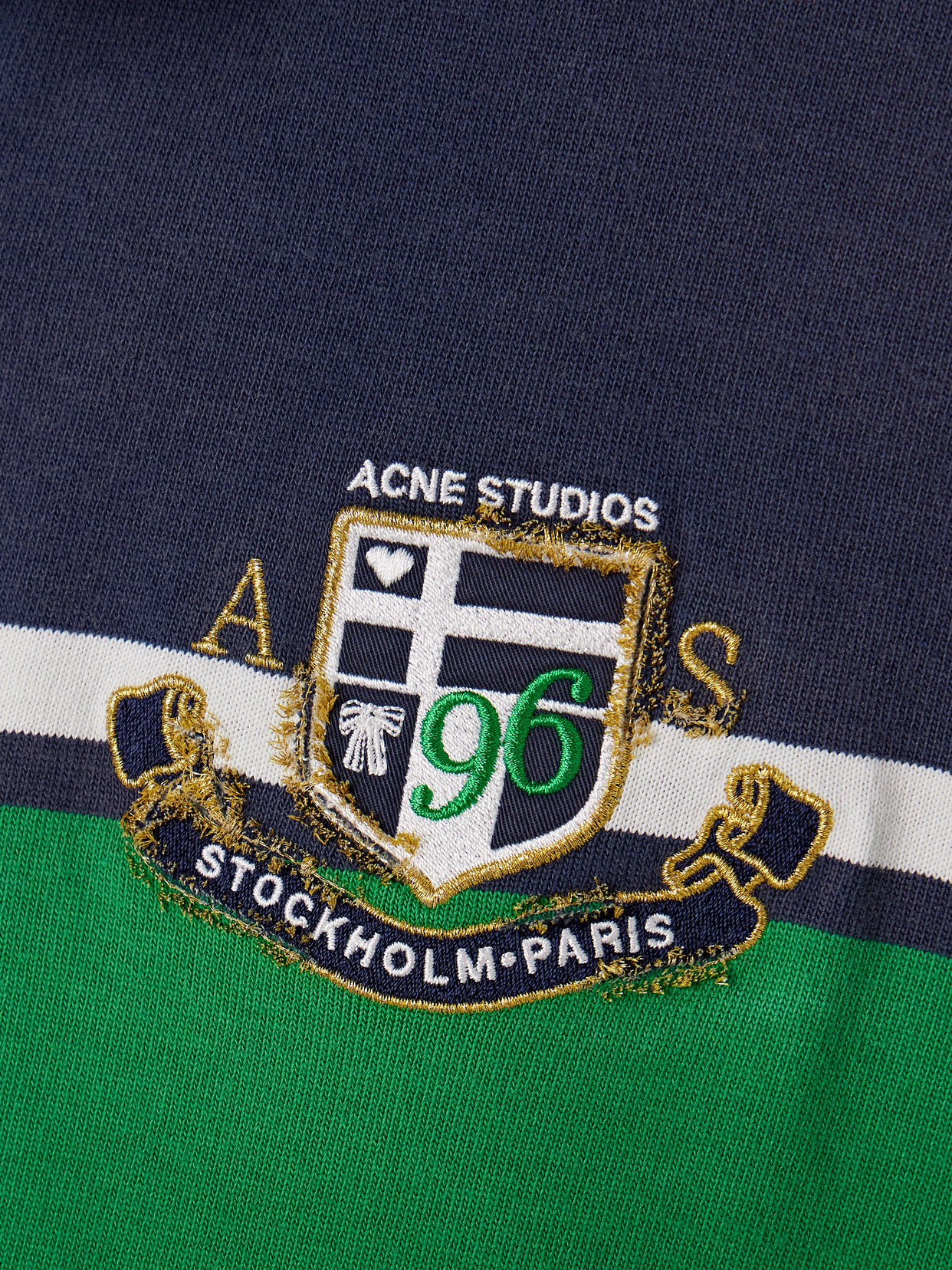 Acne Studios Womens Navy Green Stripe-print Brand-embroidered Cotton-jersey Polo Sweatshirt Dress In Blue