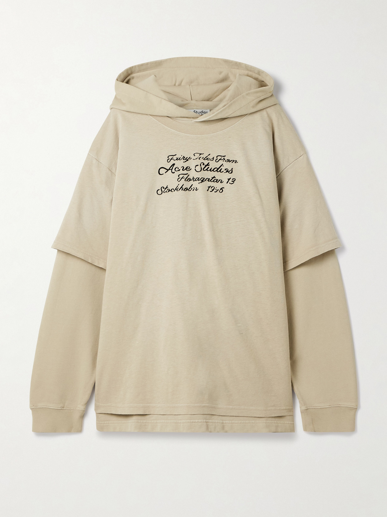 Acne Studios Oversized Layered Printed Organic Cotton-jersey Hoodie In Neutral