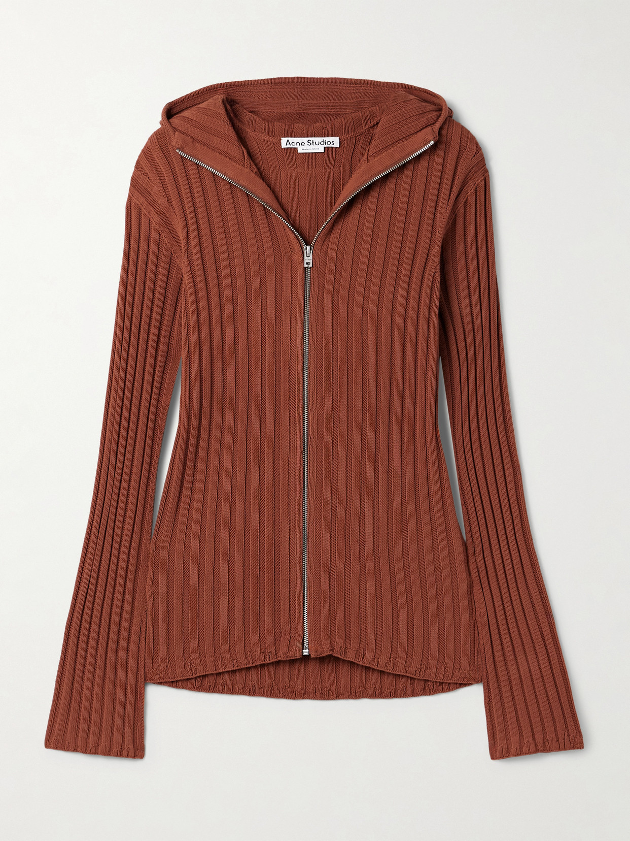Acne Studios Hooded Ribbed Cotton Cardigan In Red