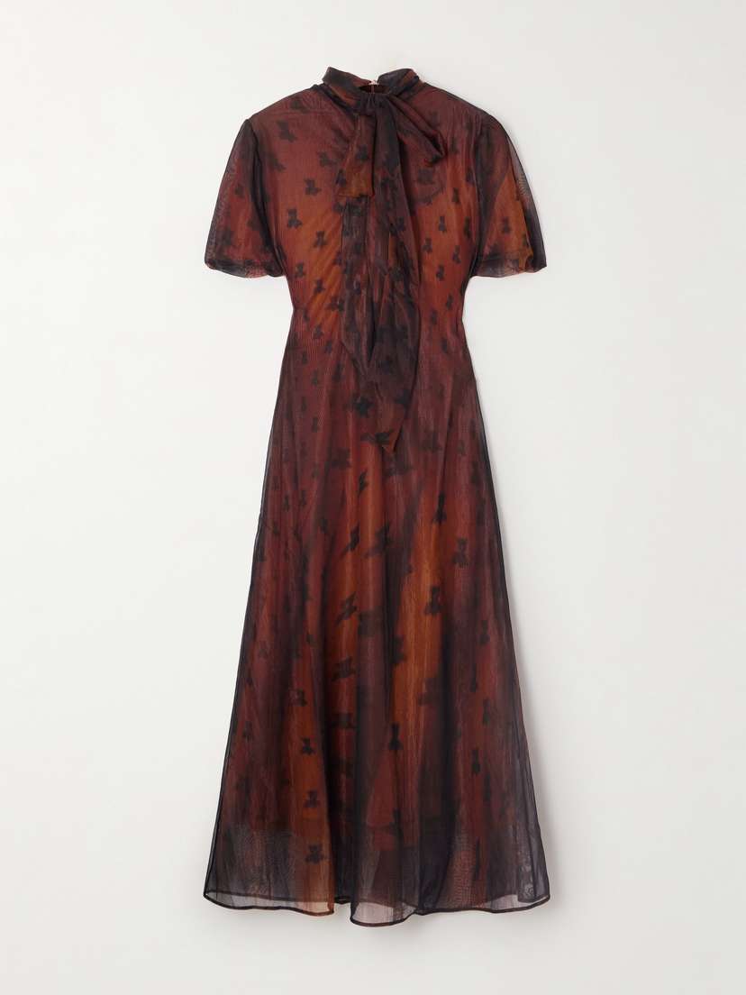 Acne Studios Bow-detailed Printed Chiffon Midi Dress