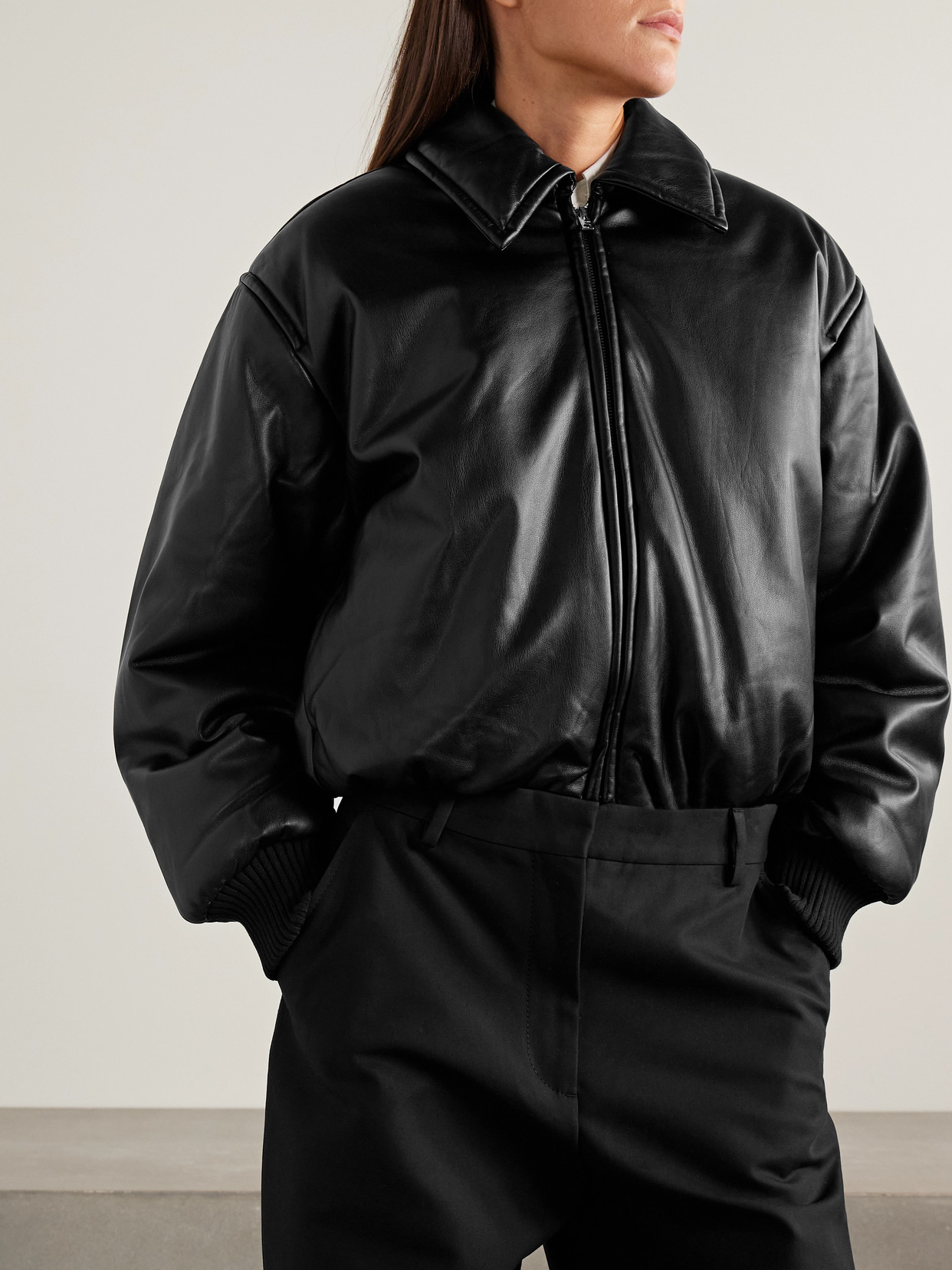 Acne Studios Bomber Jacket Crafted From Faux Leather Leather Jackets Black In Black