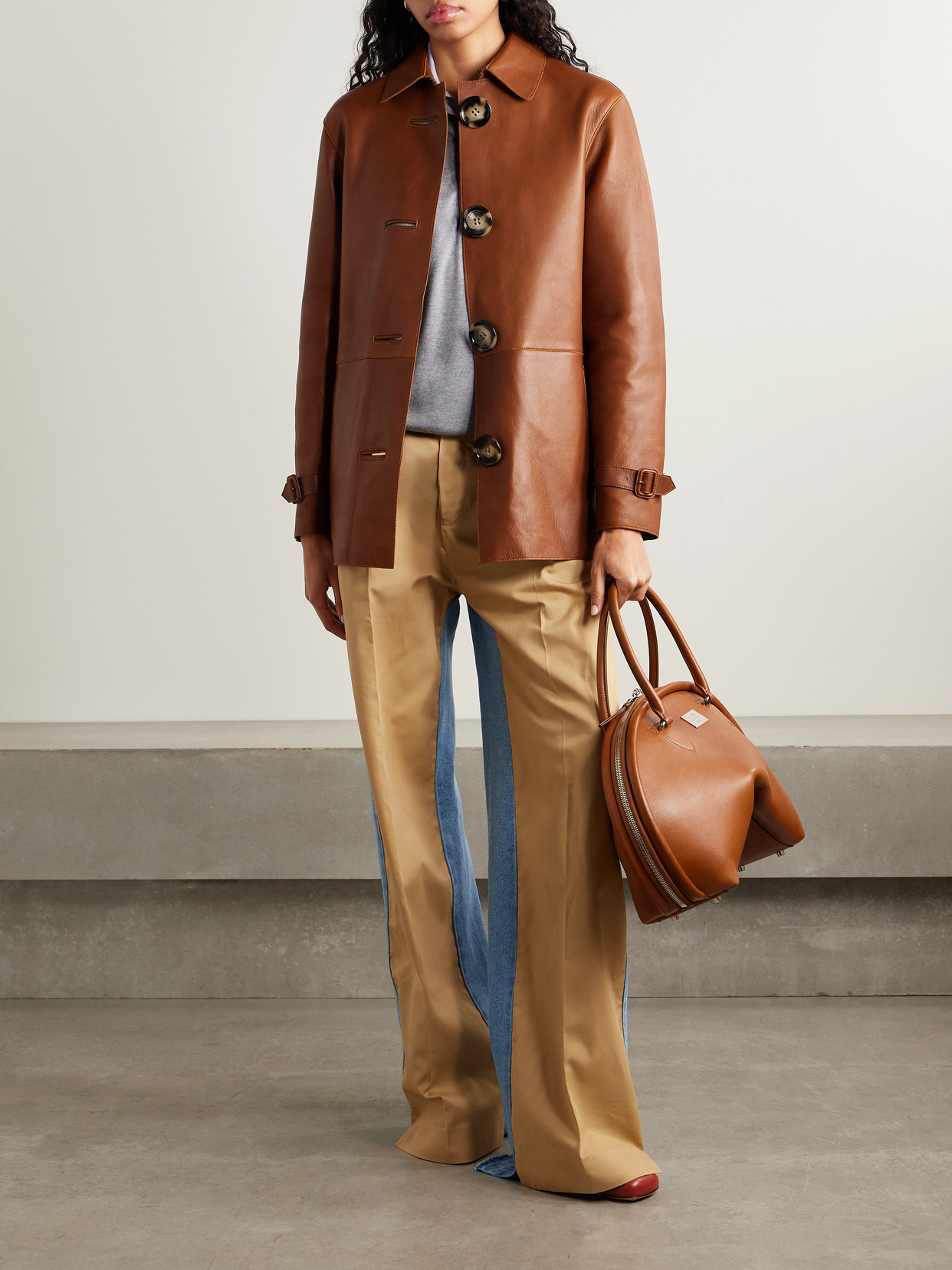 Acne Studios Paneled Leather Jacket In Brown