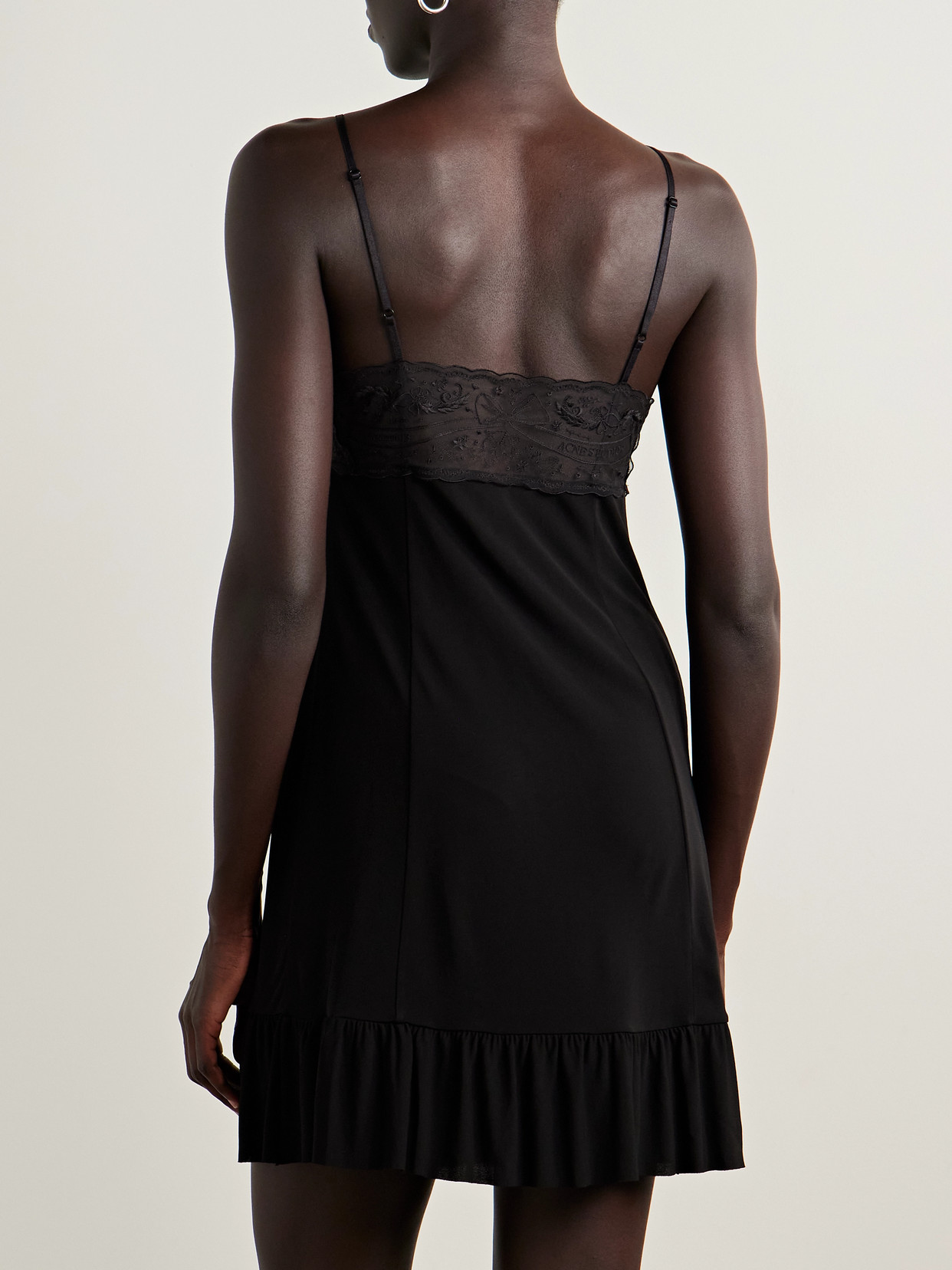 Acne Studios Embroidered Tulle-trimmed Crepe Mini Dress In Black