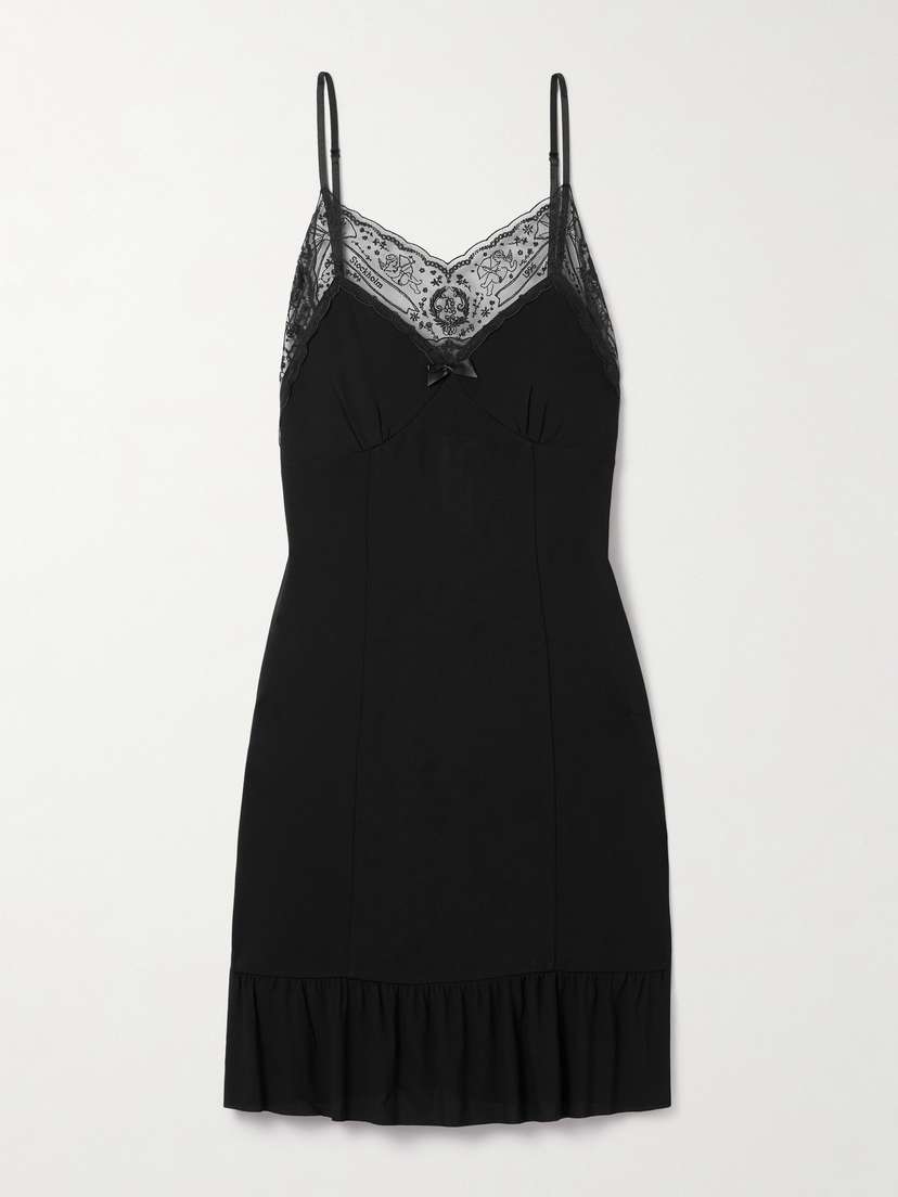 Acne Studios Embroidered Tulle-trimmed Crepe Mini Dress