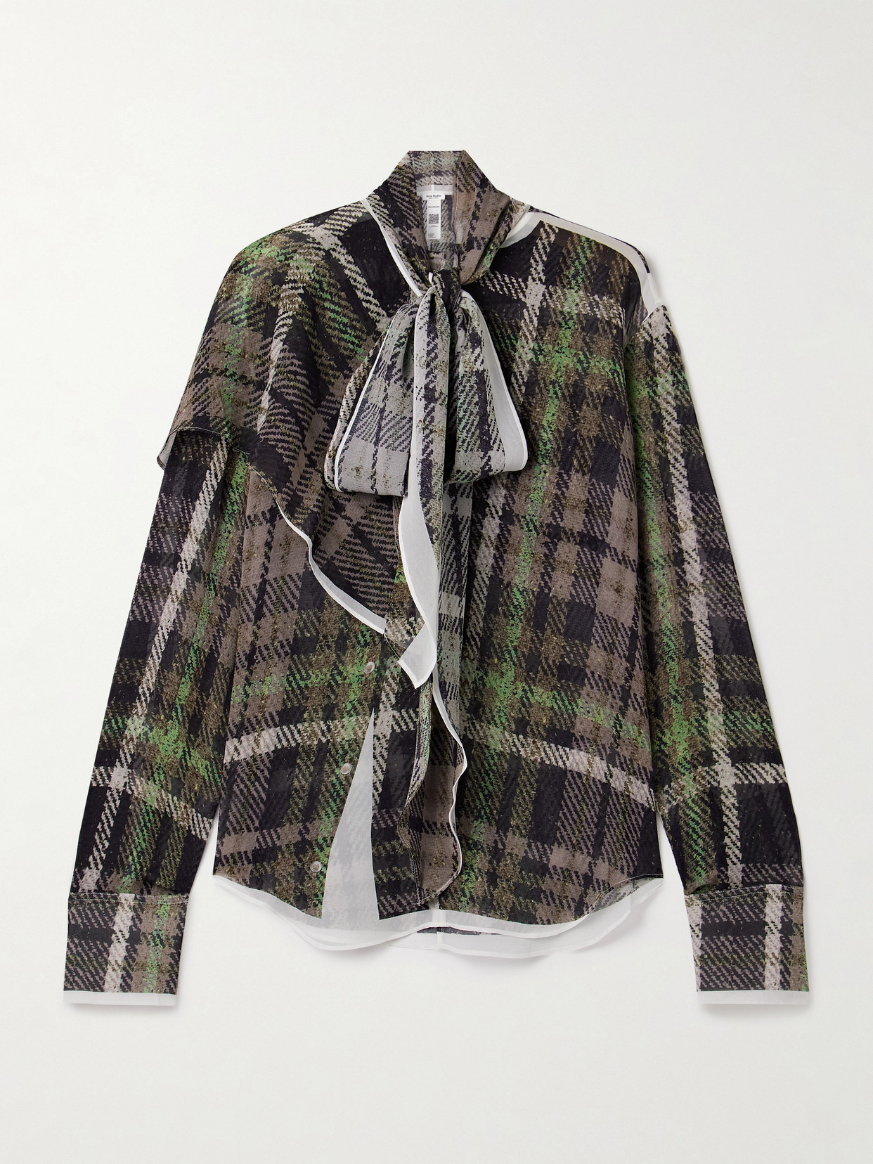Acne Studios Tie-detailed Draped Printed Silk Crepe De Chine Blouse In Green