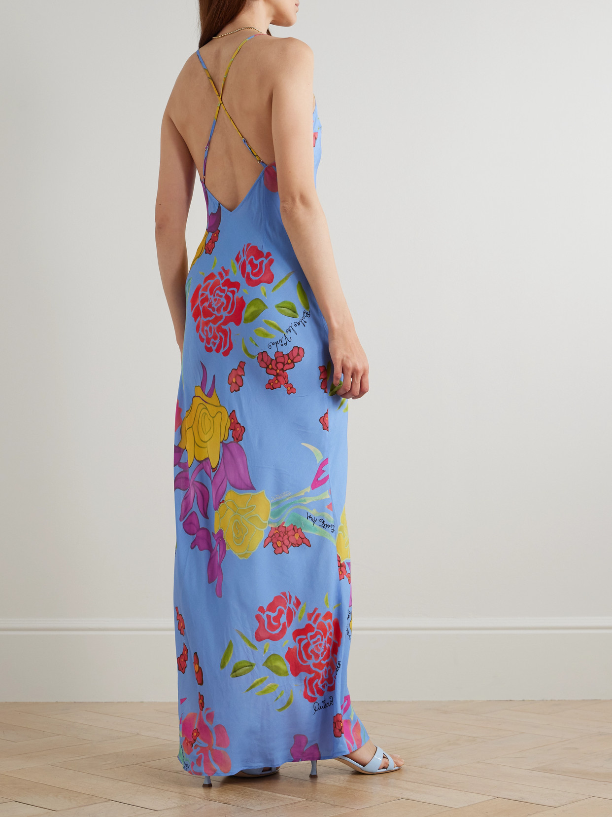 Shop Donde Esteban Cielo Floral-print Satin Maxi Dress