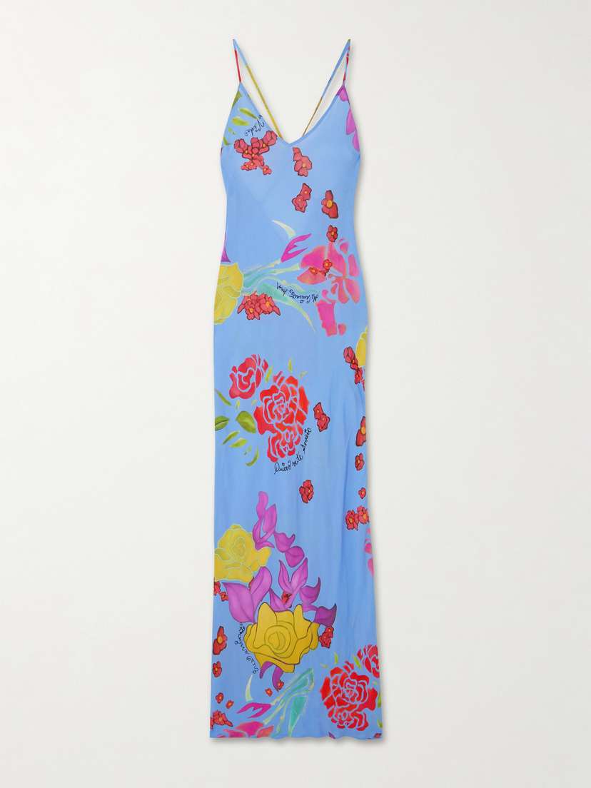 Donde Esteban Cielo Floral-print Satin Maxi Dress
