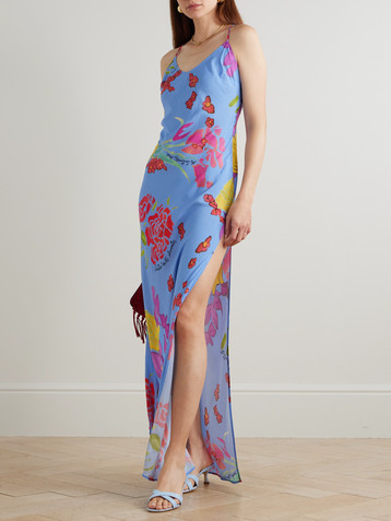 DONDE ESTEBAN Cielo floral-print satin maxi dress