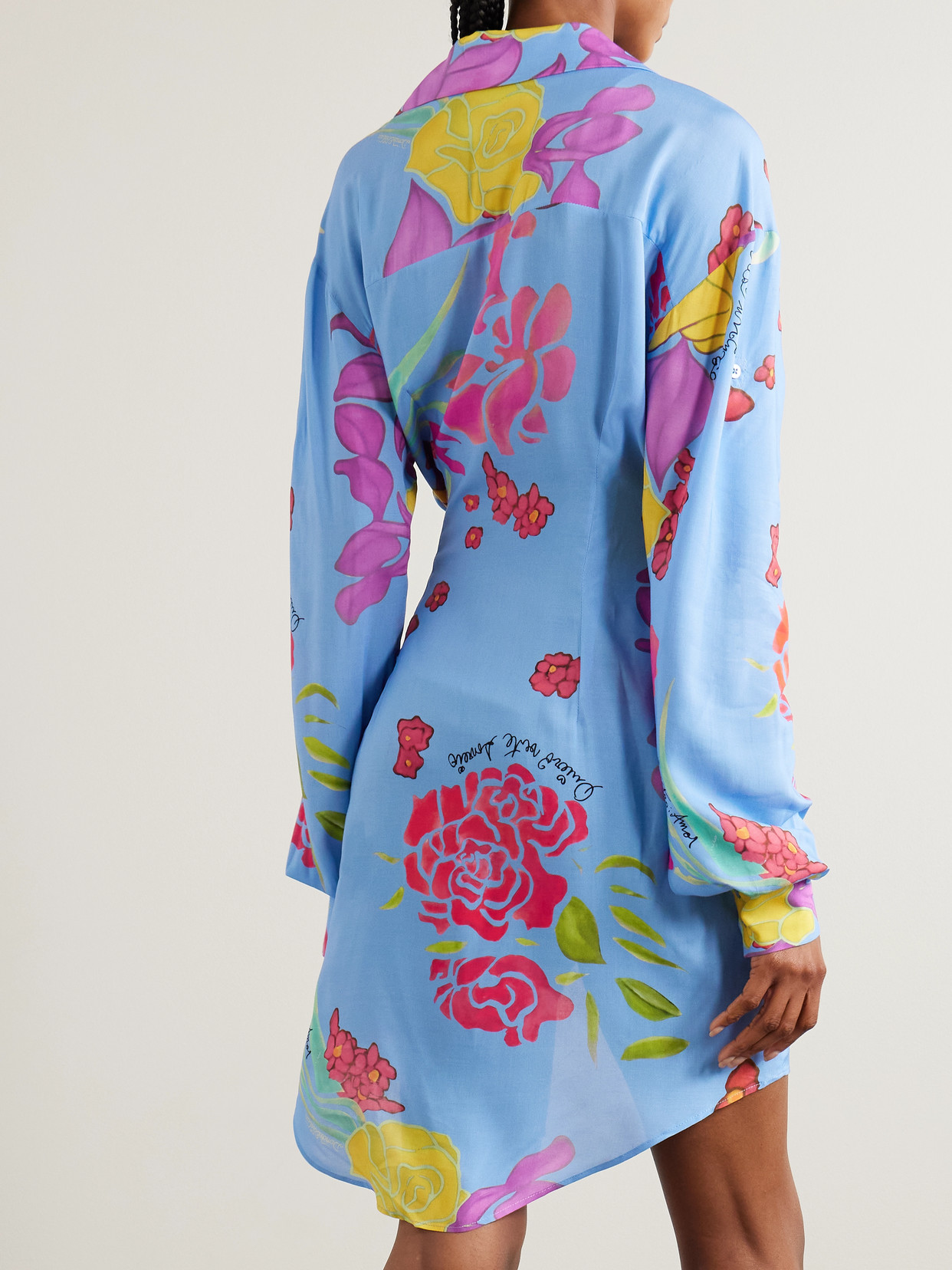 Shop Donde Esteban Cielo Floral-print Crepe Mini Wrap Dress