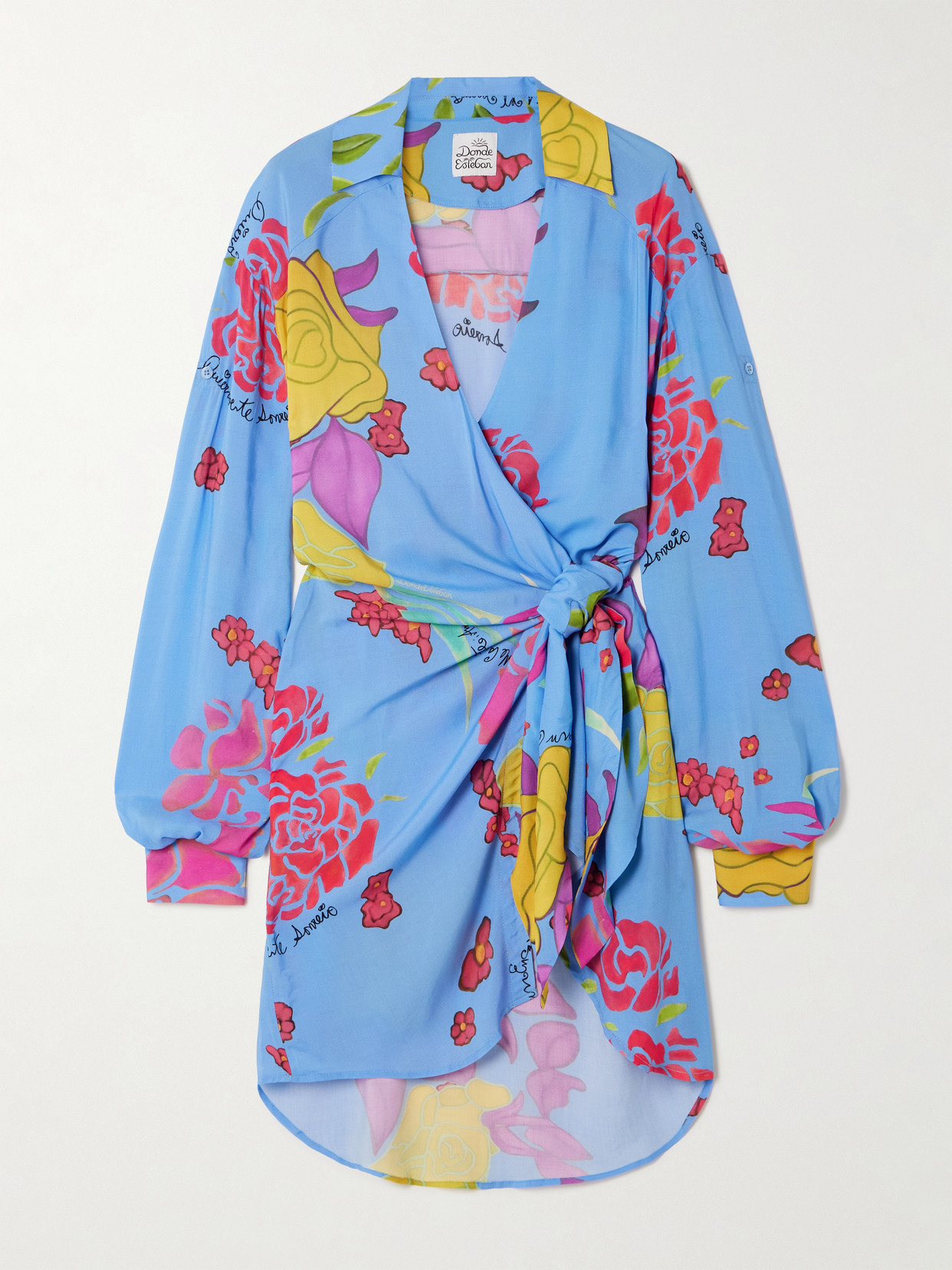 Donde Esteban Cielo Floral-print Crepe Mini Wrap Dress