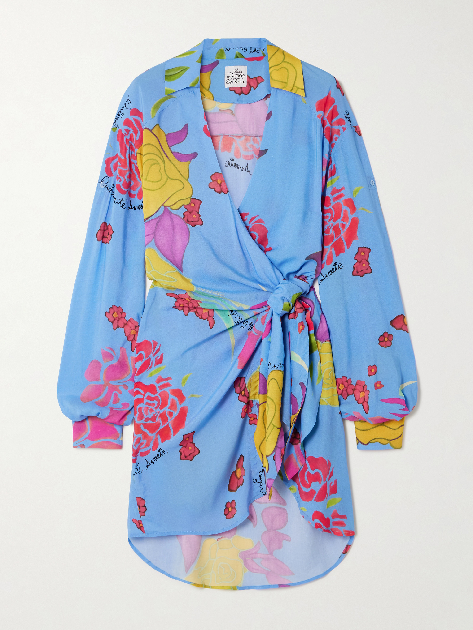 DONDE ESTEBAN Cielo floral-print crepe mini wrap dress