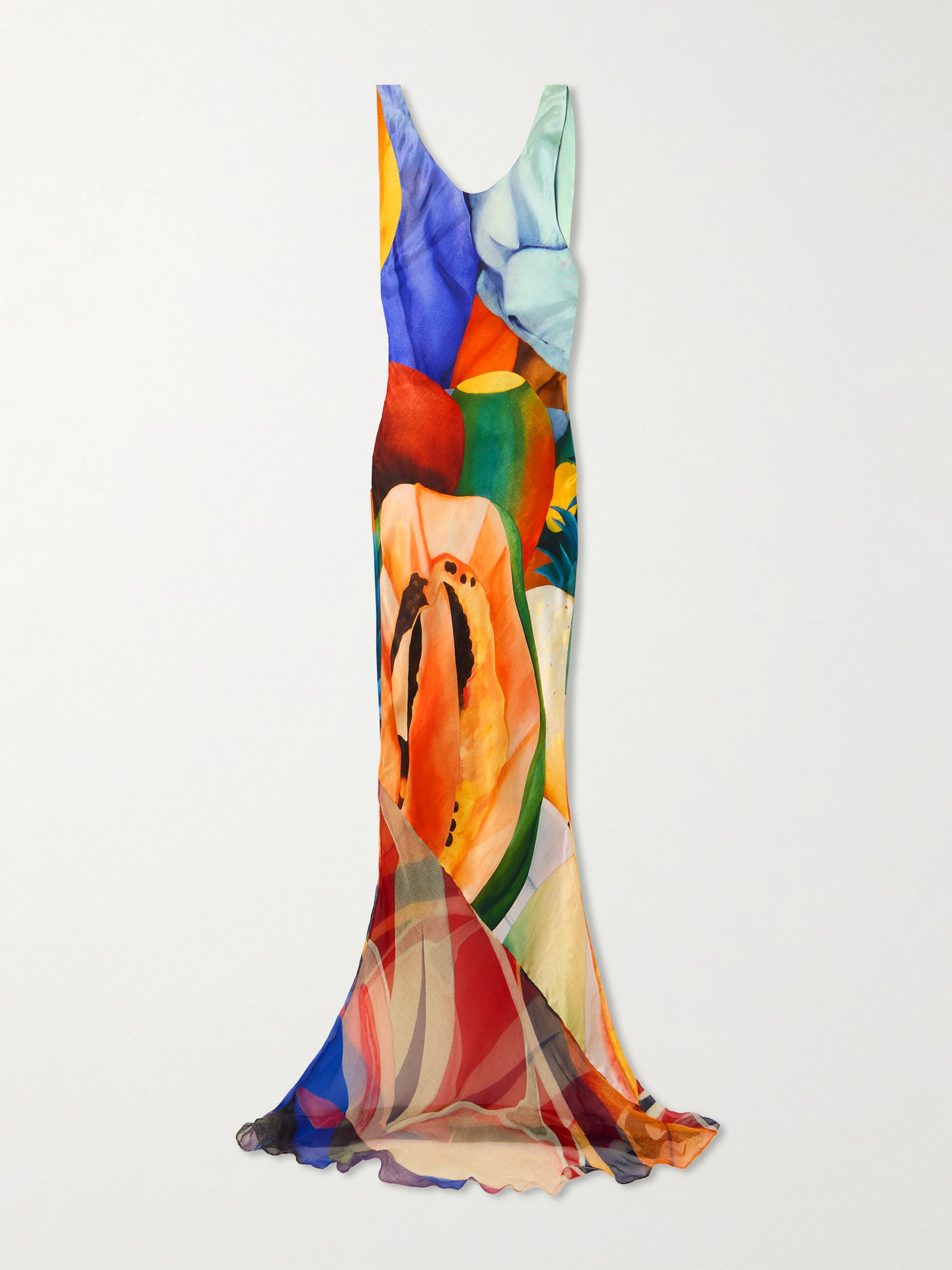 Donde Esteban Open-back Printed Silk-satin And Silk-chiffon Maxi Dress