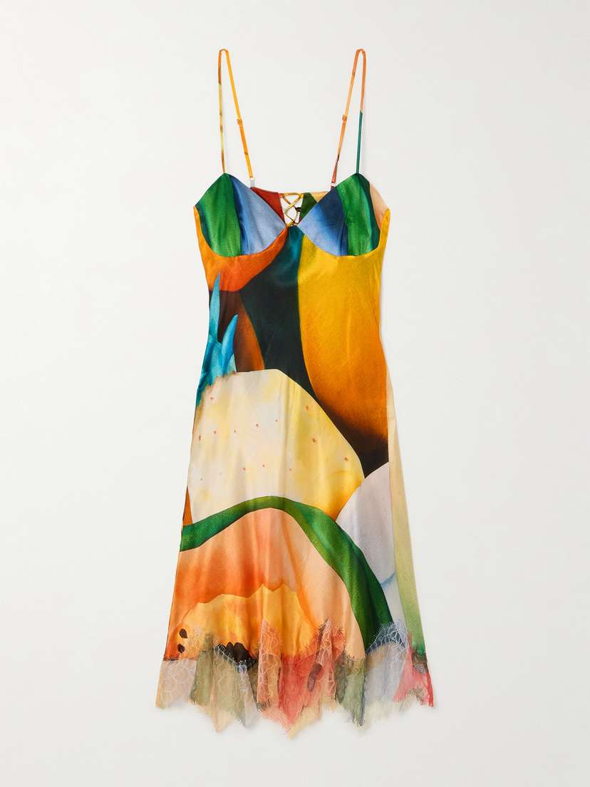 Donde Esteban Salpicon Lace-trimmed Printed Silk-blend Satin Mini Dress