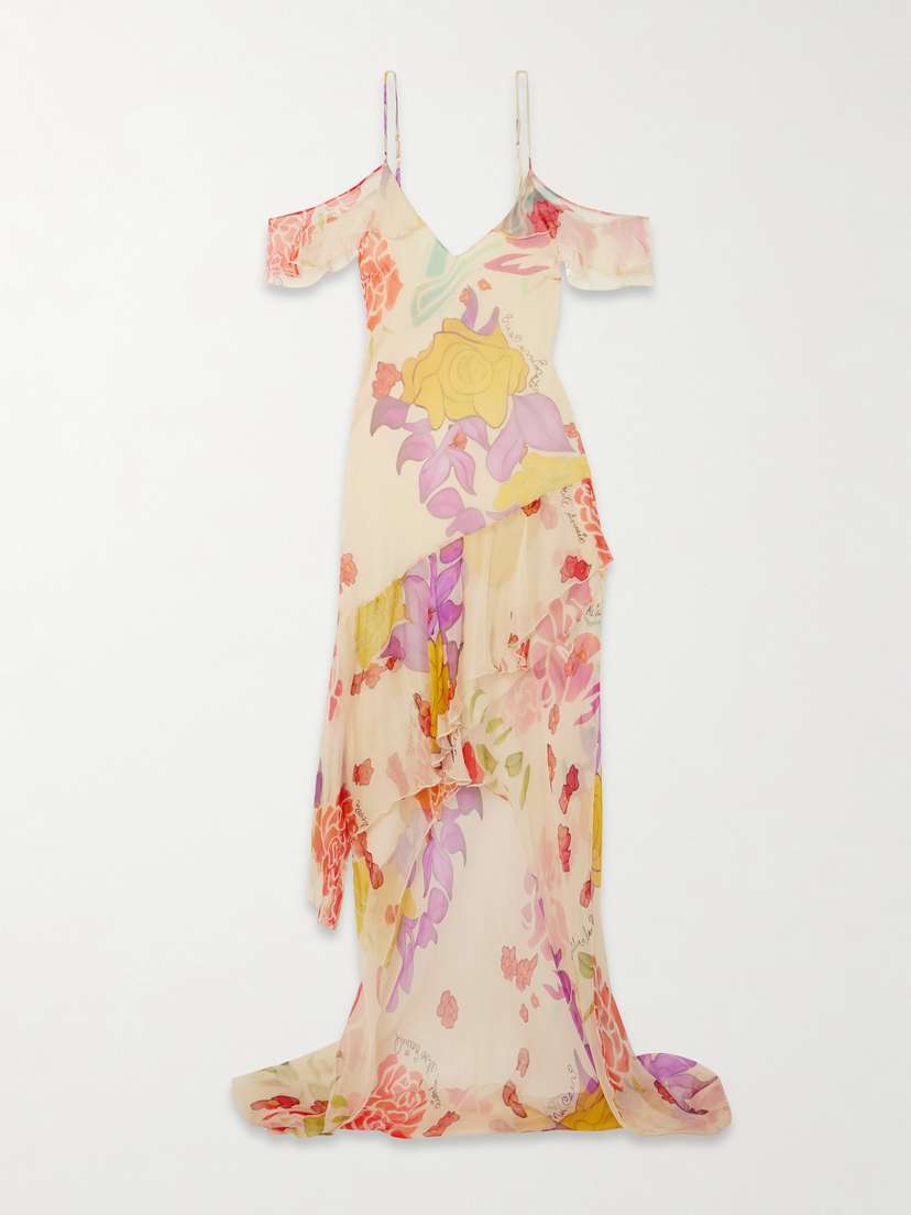 Donde Esteban Flores Ruffled Floral-print Silk-chiffon Maxi Dress
