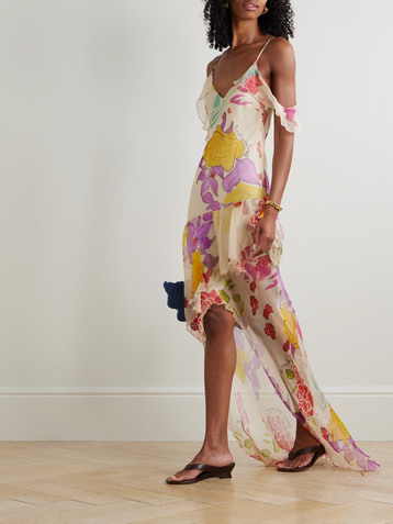 DONDE ESTEBAN Flores ruffled floral-print silk-chiffon maxi dress