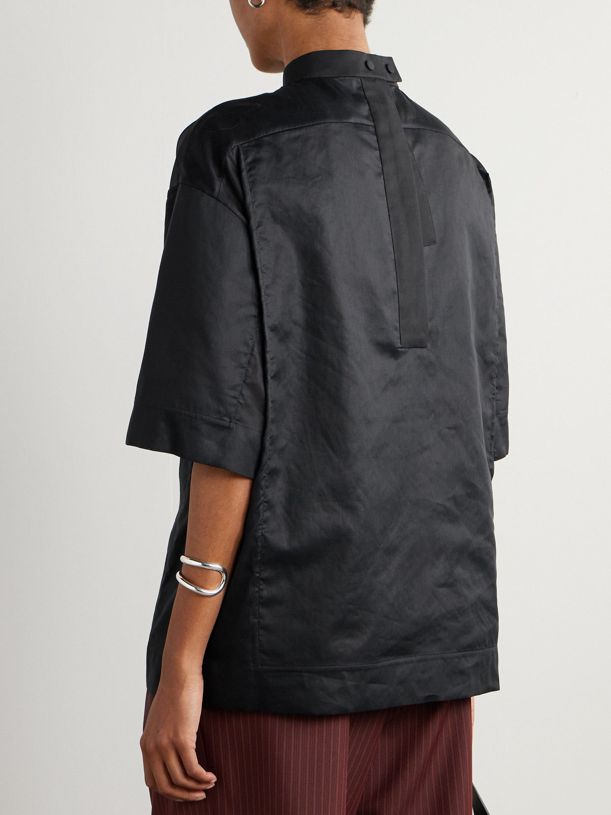 Oversized Organza-Trimmed Cotton-Poplin Top