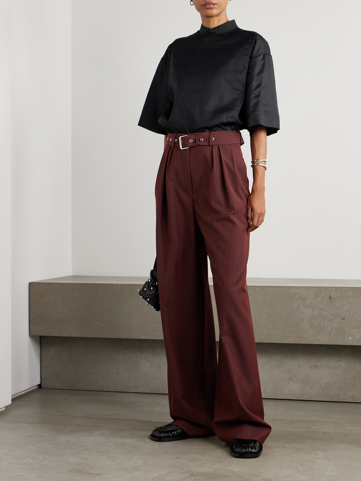 Oversized Organza-Trimmed Cotton-Poplin Top