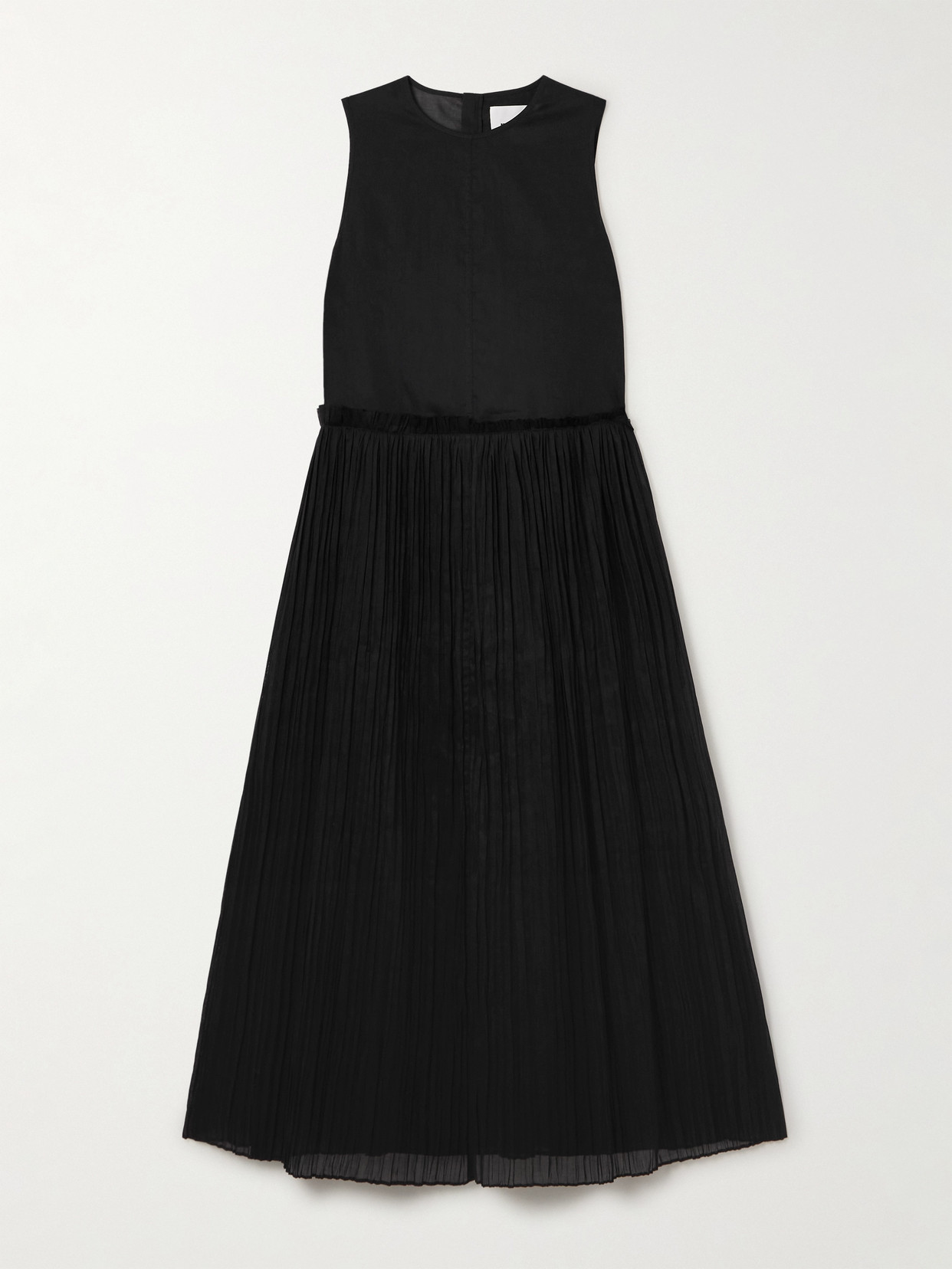 Jil Sander Ruffled Plissé Cotton-voile Midi Dress In Black