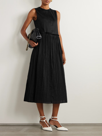  Ruffled plissé cotton-voile midi dress