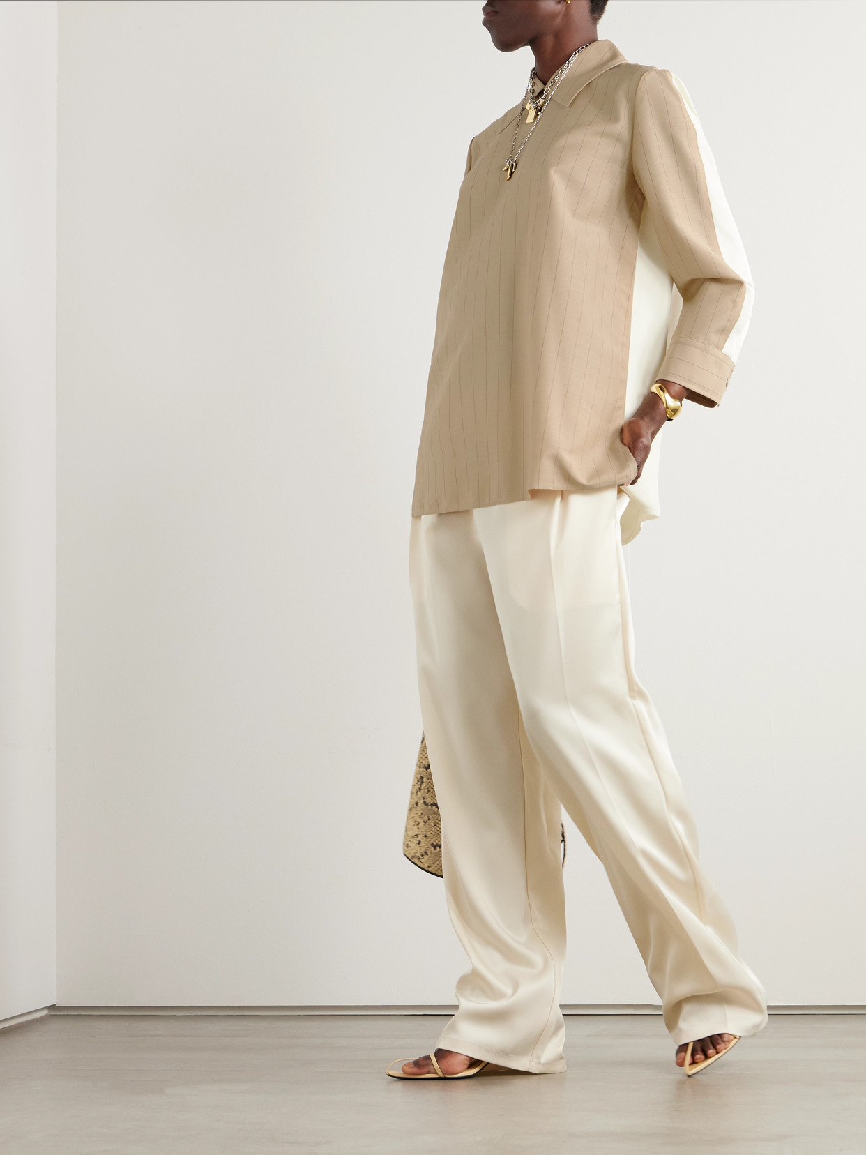 Jil Sander Pinstriped Wool And Mohair-blend Blouse In Neutral