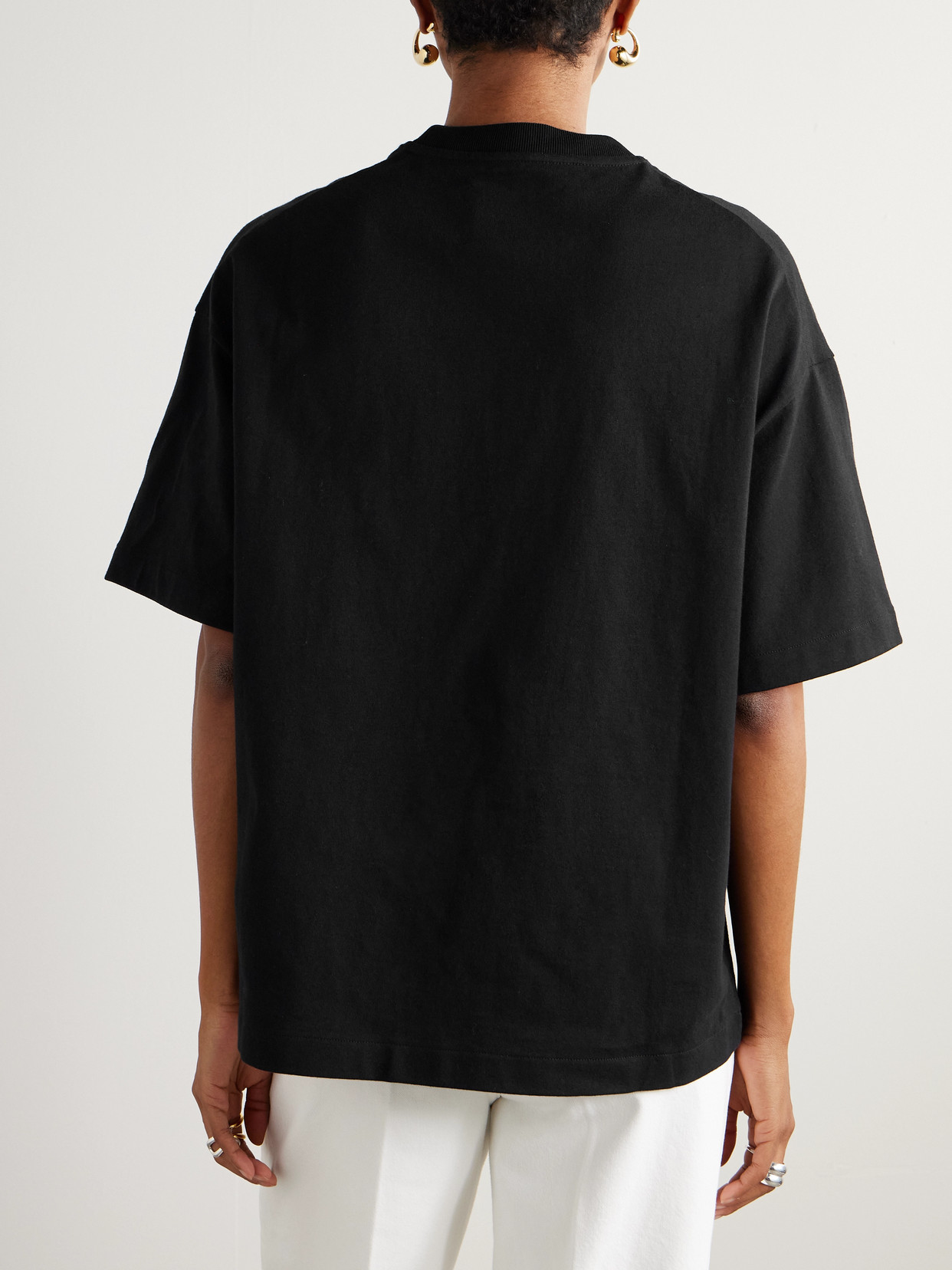 Jil Sander Round Neck Black Cotton T-shirt With Tonal Logo Print