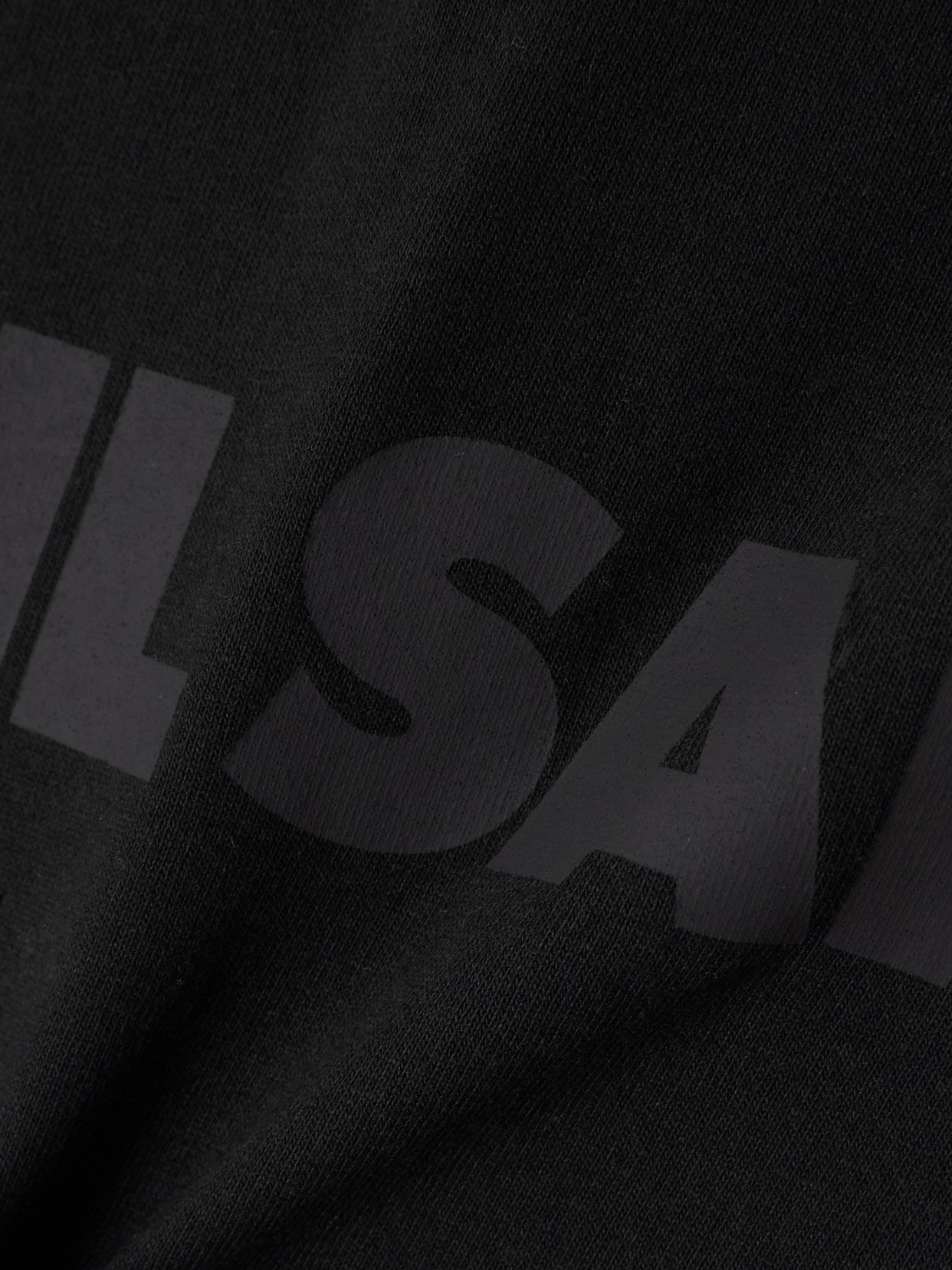 Jil Sander Round Neck Black Cotton T-shirt With Tonal Logo Print