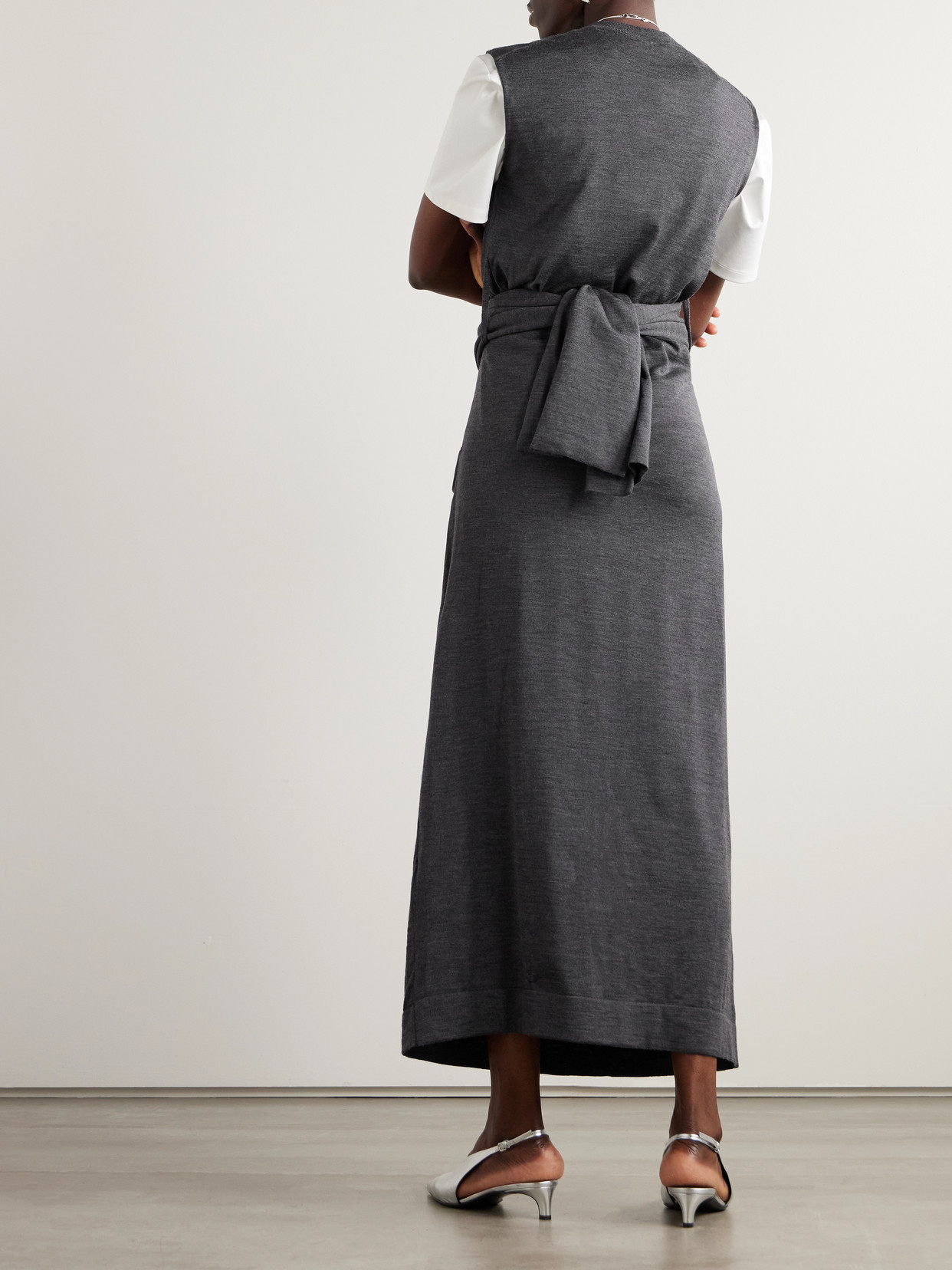 Jil Sander Gray Dress In Wool With Crossover Detail In Gray