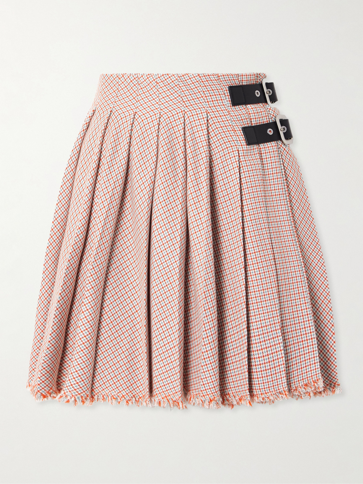 Jil Sander Belted Pleated Frayed Checked Cotton And Wool-blend Mini Skirt In Multi