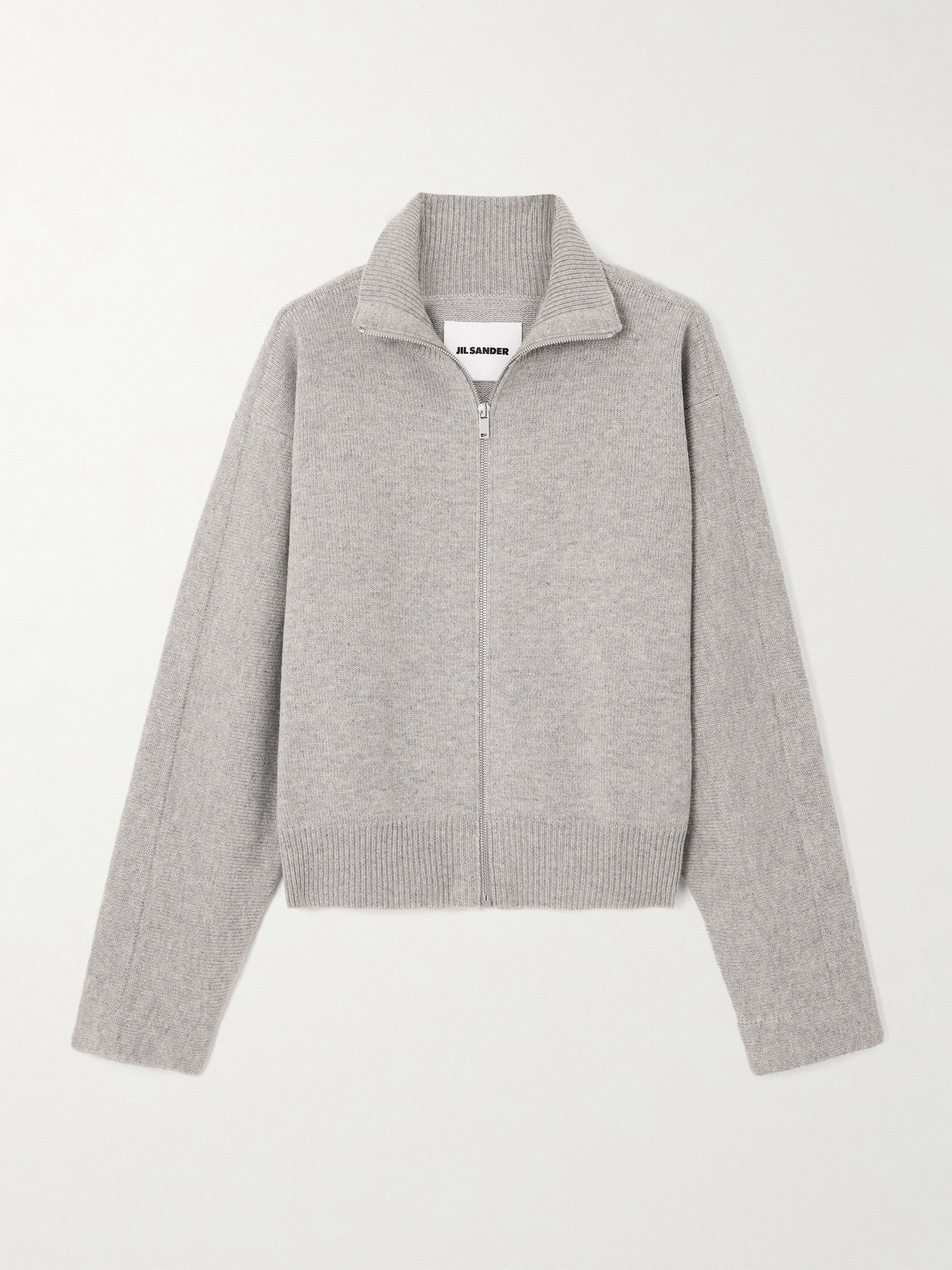 Jil Sander Turtleneck Wool-blend Cardigan In Gray