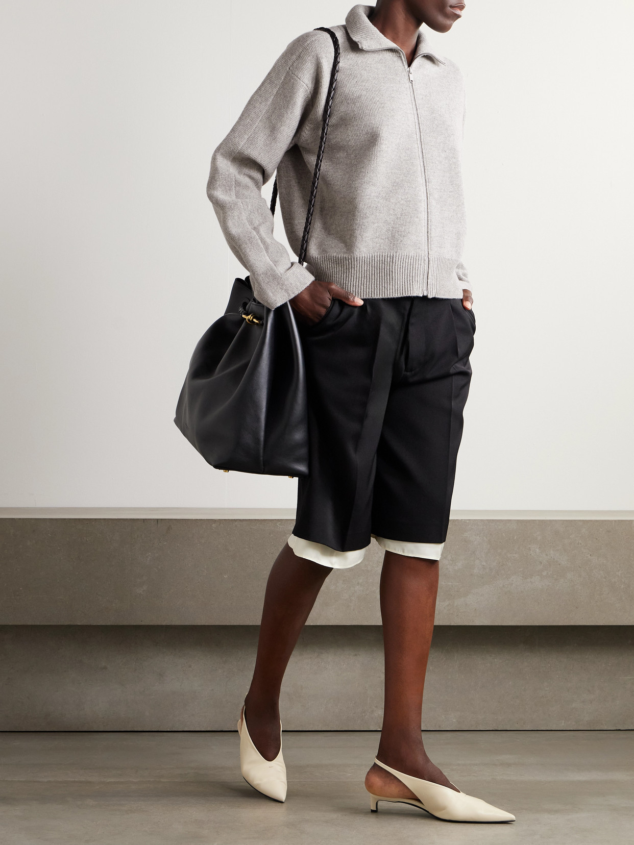 Jil Sander Turtleneck Wool-blend Cardigan In Gray