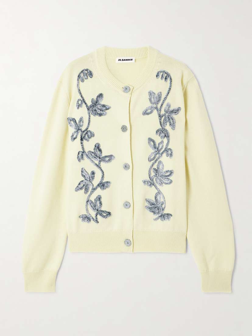 Jil Sander Oversized Embroidered Wool Cardigan