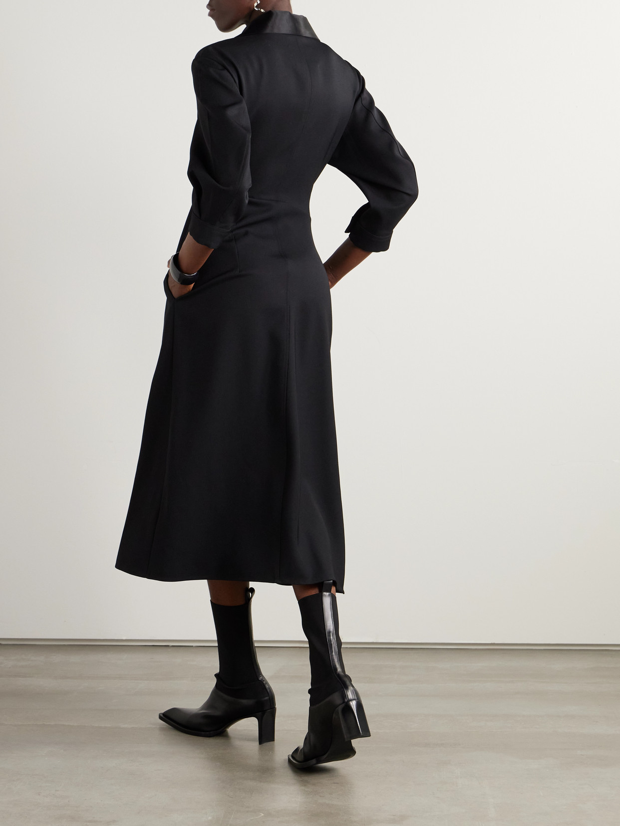 Jil Sander Asymmetric Satin-trimmed Wool-twill Midi Shirt Dress