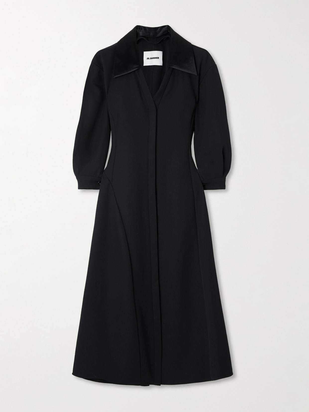 Jil Sander Asymmetric Satin-trimmed Wool-twill Midi Shirt Dress