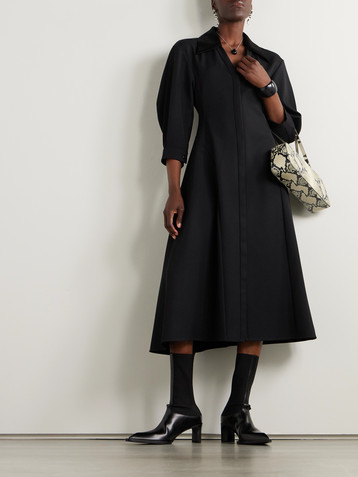 Jil Sander Asymmetric satin-trimmed wool-twill midi shirt dress