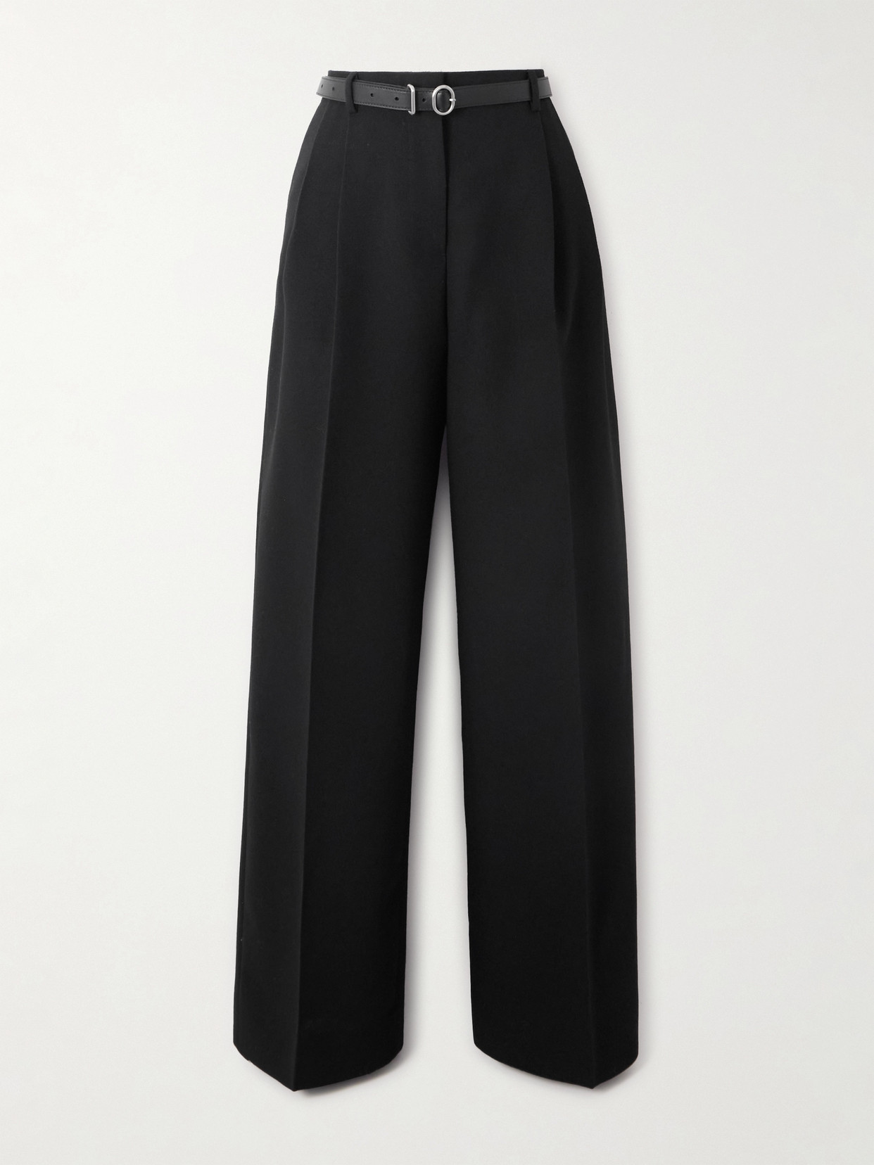 Jil Sander Belted Pleated Wool Wide-leg Pants In Black