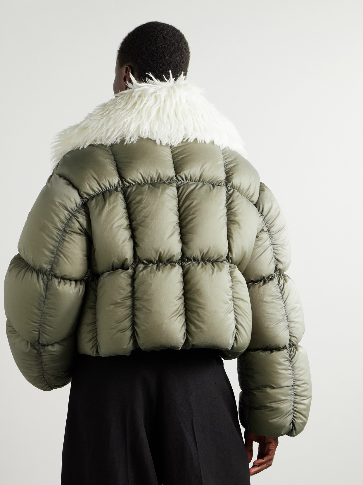 Plush-Trimmed Padded Quilted Jacket