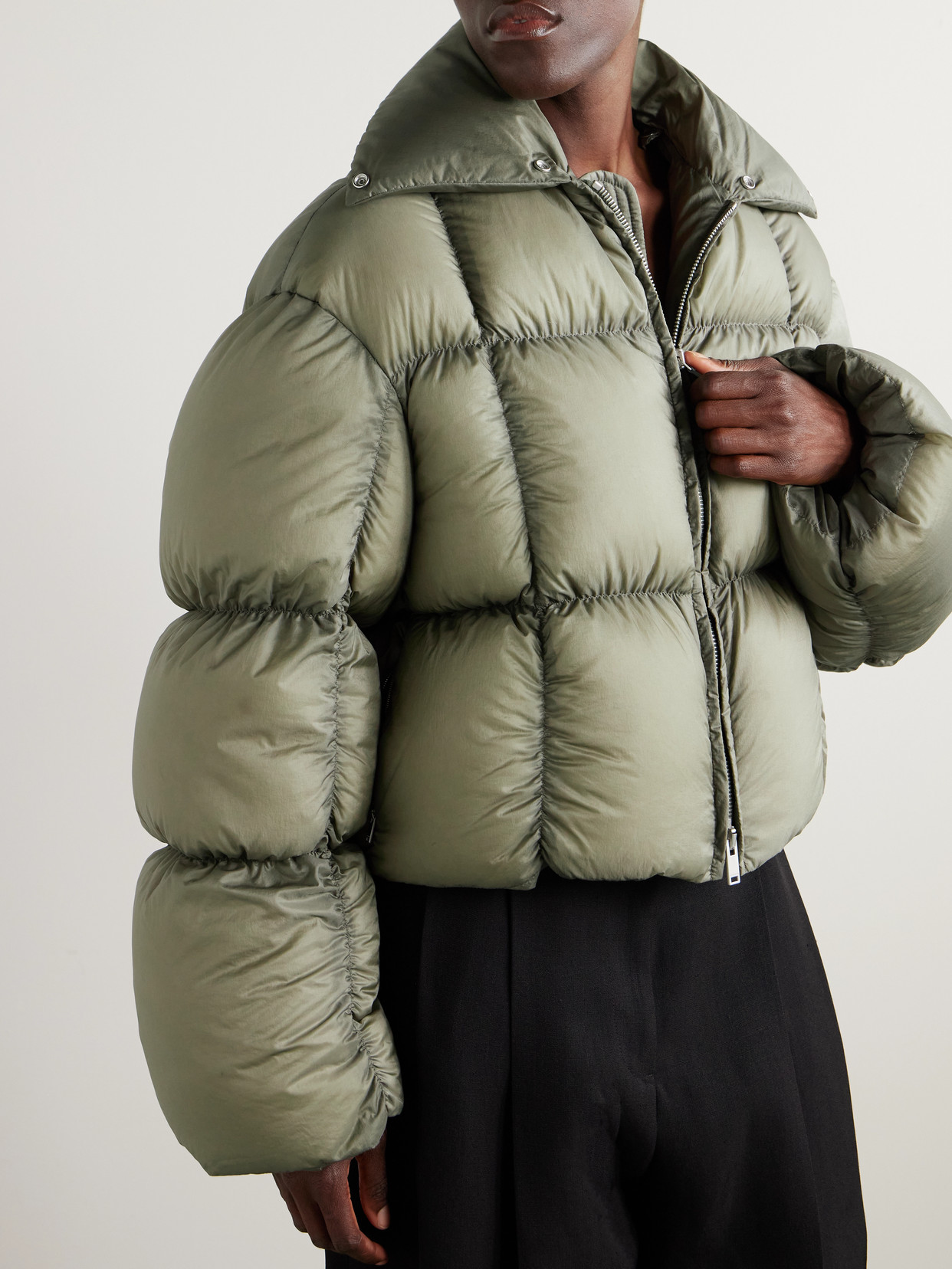 Plush-Trimmed Padded Quilted Jacket