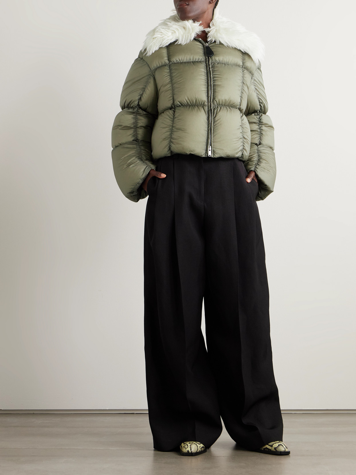 Plush-Trimmed Padded Quilted Jacket