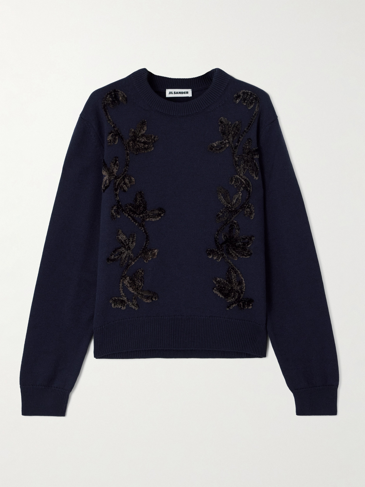Jil Sander Embroidered Merino Wool Sweater In Blue